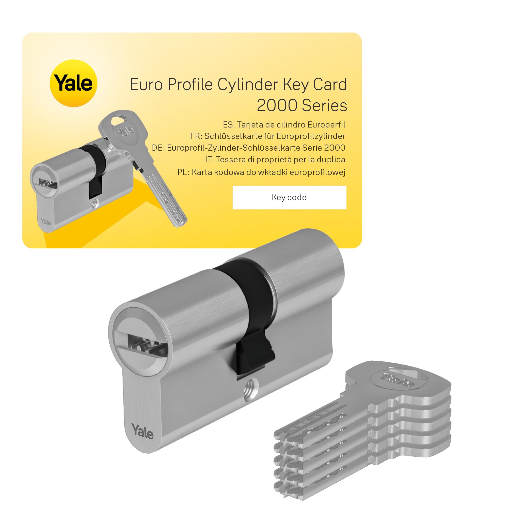 Yale Cilindro europeo 2000 PLUS Serie 31/40 mm Nichel satinato Doppio cilindro con funzione di emergenza, con 5 chiavi incluse per garantire massima sicurezza, perfetto per porte d’ingresso e appartam