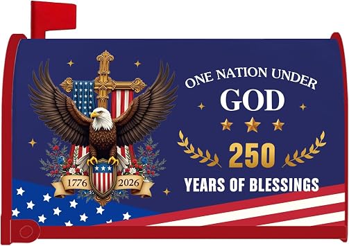 250 Anniversary USA Mailbox Covers Magnetic, America 250th Post Letter Box Cover Wraps Standard Size 18" X 21", Patriotic 1776-2026 One Nation Under God Decor for Outside Garden Yard