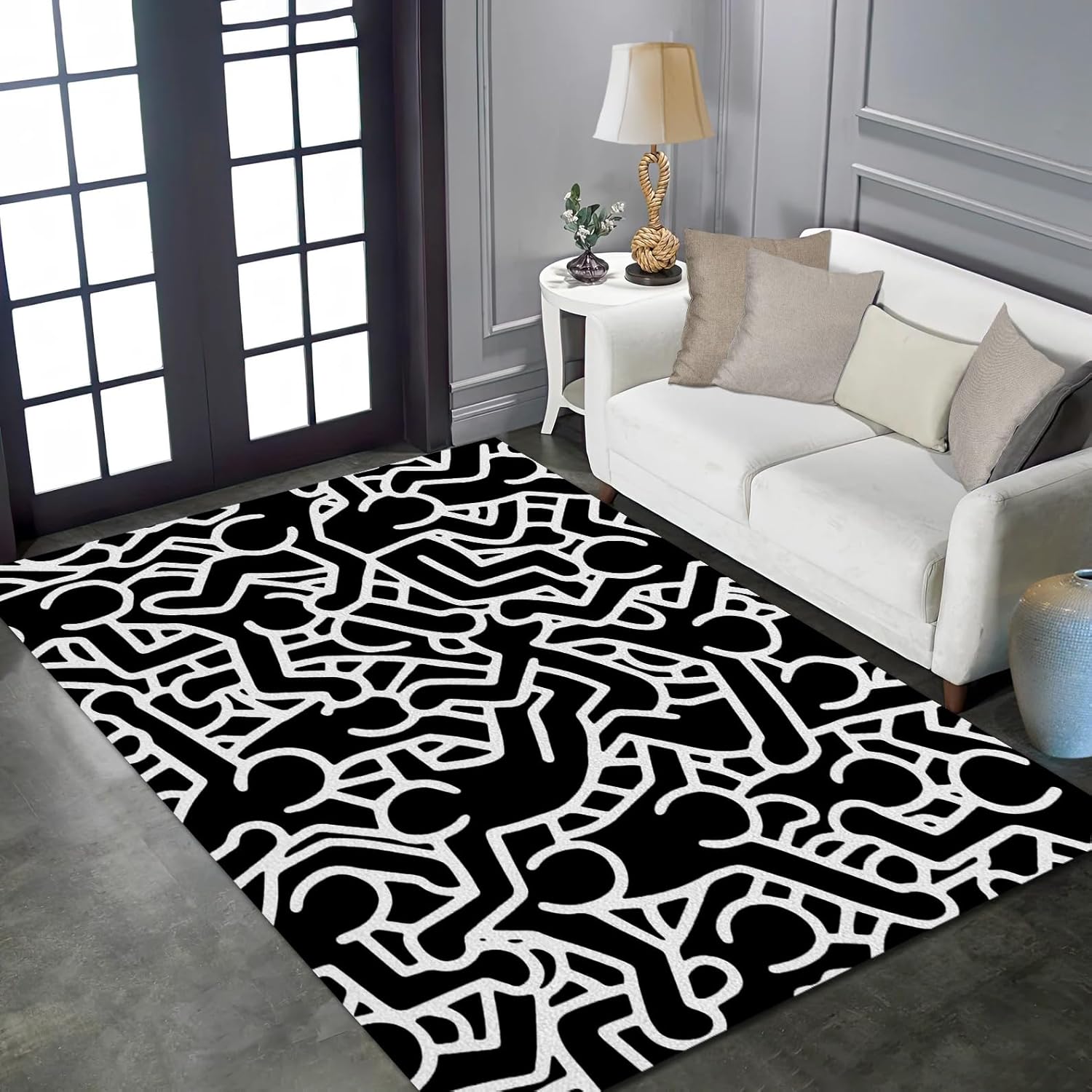 The Art and Dancing Figures Area Rug - Graffiti Carpet Indoor Home Decoration Floor Mats for Bedroom, Living Room, Playroom - 6' x 9'