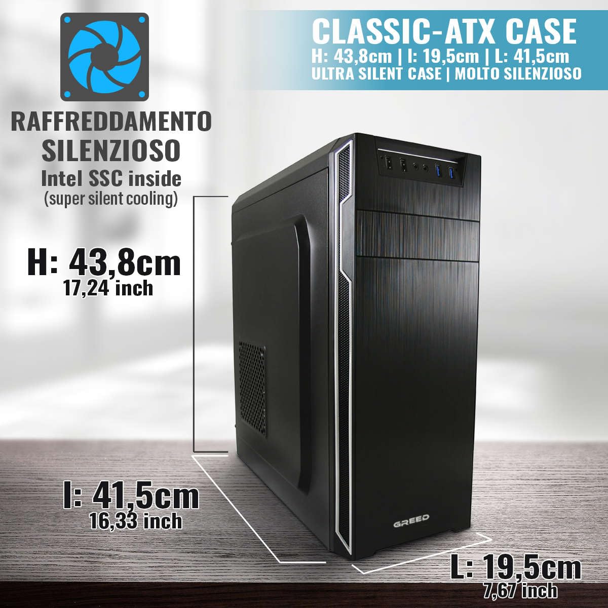 GREED® Intel Core 12th Gen Multimedia PC fisso - Desktop veloce per ufficio e casa - Computer con 4,0 GHZ - 16GB RAM - Disco da 240GB SSD + 1TB HDD - DVD+RW - USB3.0 - WLAN - incl. Windows 11 Pro