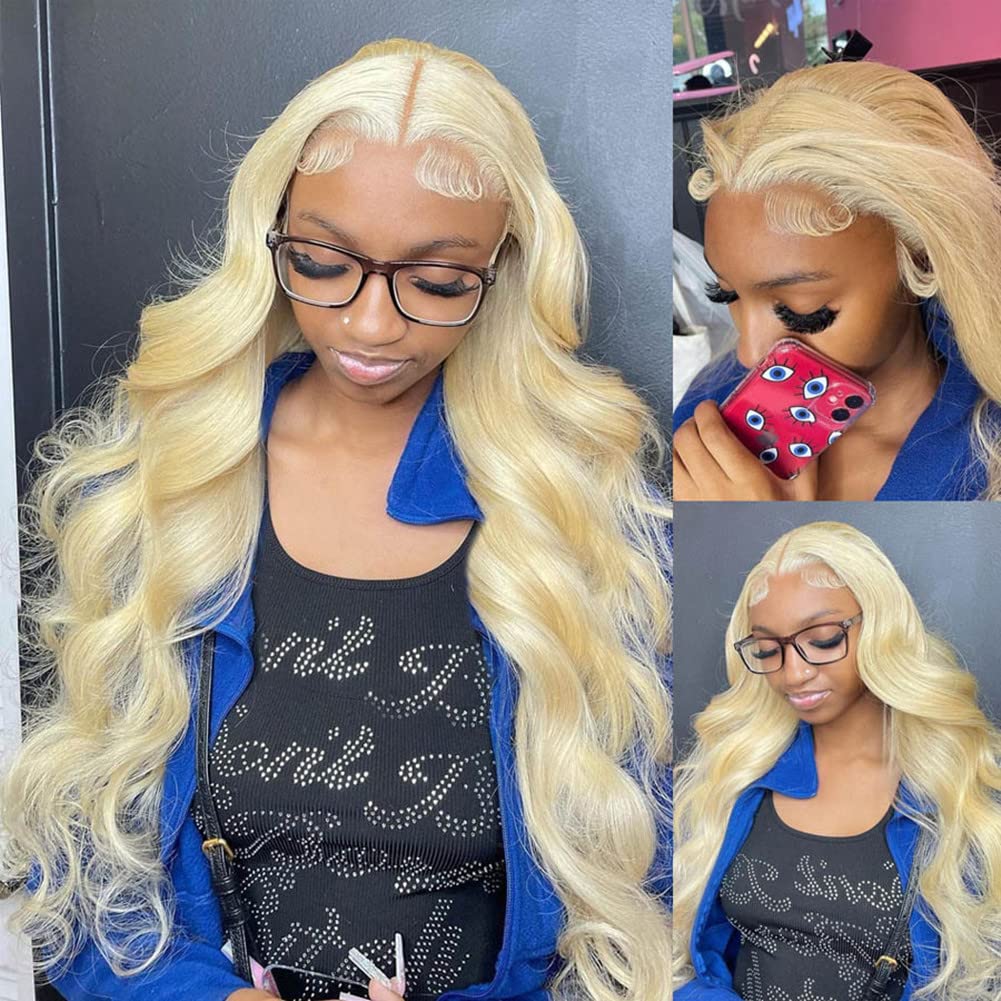 Aopusi 613 Frontal with Bundles 613 Bleached Blonde Human Hair 3 Bundles and Transparent Color Ear to Ear Lace Frontal Brazilian Body Wave 10A Remy