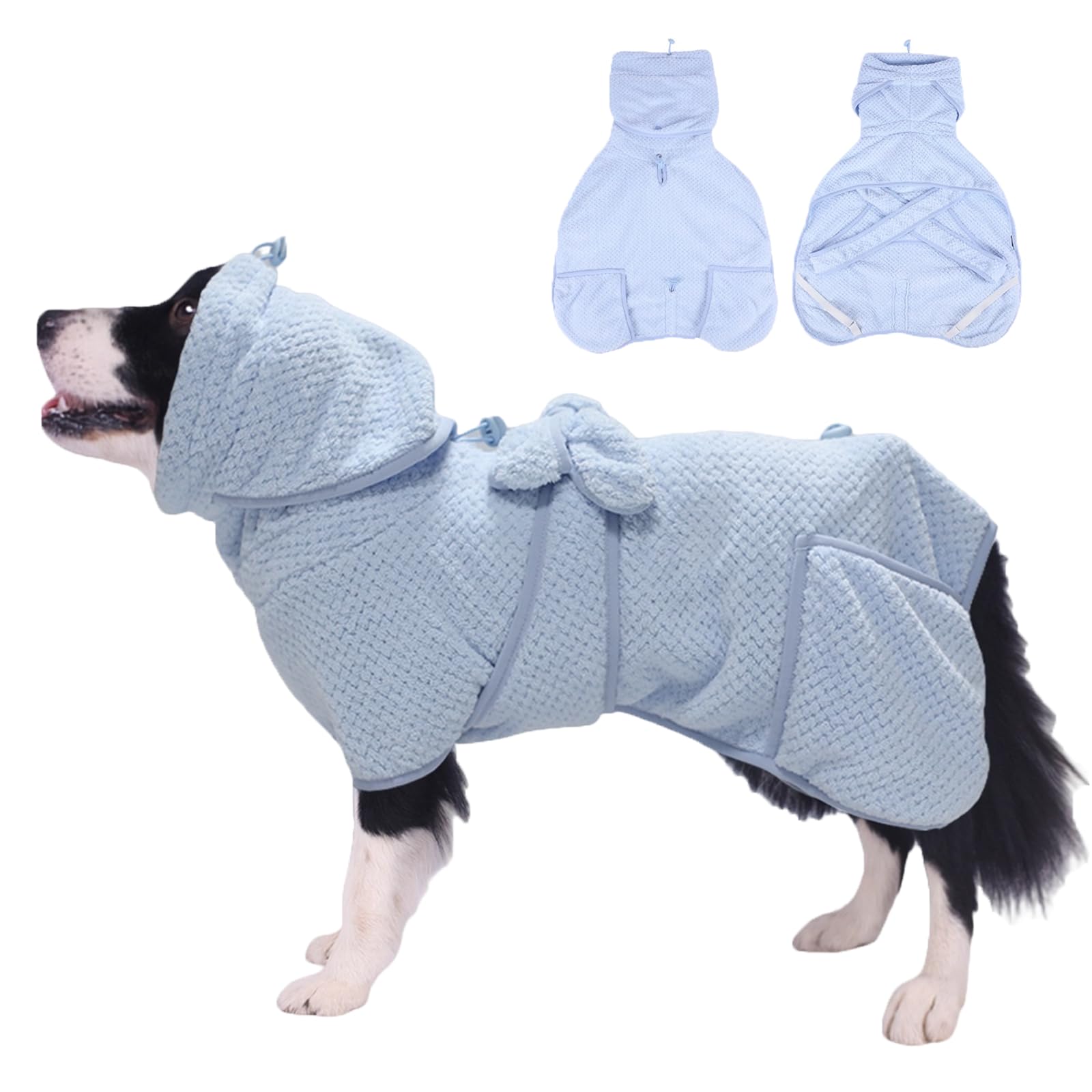 Yoolhamy Dog Drying Coat Super Absorbent Pet Towel Robe Cute Bathrobe Fast Dry Bath Robe with Hood, Thick & Soft Robe - Bath, Groom & Travel (Pineapple Blue, L)