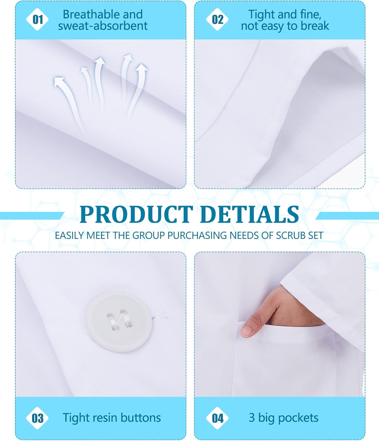 6 Pcs Short Lab Coat Bulk for Women Men with 3 Pockets Unisex White Consultation Professional Coat for Nurse Doctor - Image 3