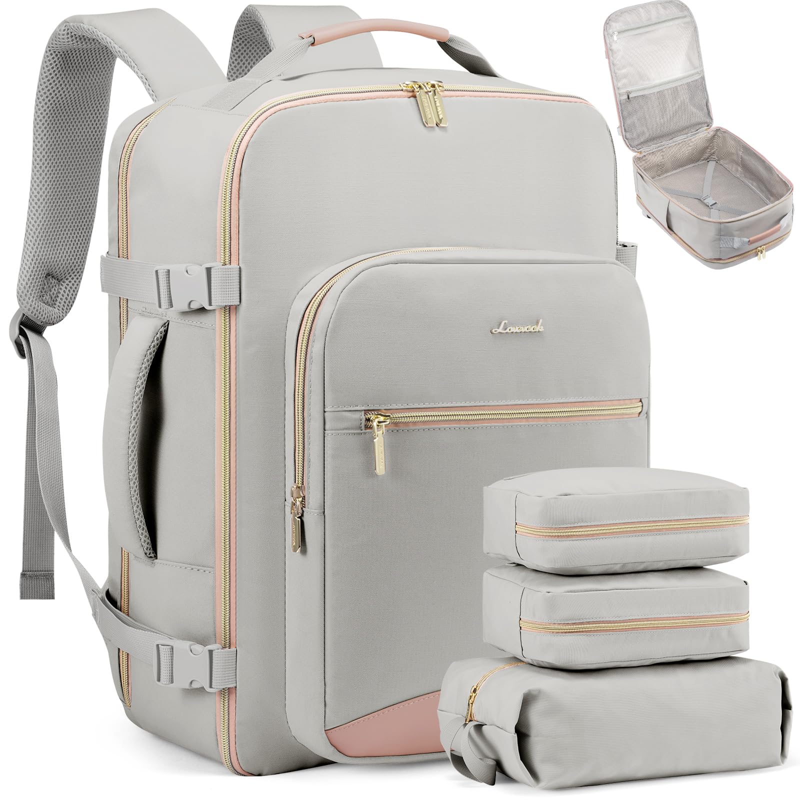 LOVEVOOK Zaino da Viaggio Aereo Bagaglio a Mano, Impermeabile Zaini Trolley Bagaglio Donna 40L Cabin Max per Ryanair Easyjet, Grande Zaino Porta PC 17 Pollici Valigia Borsa a Zainetto