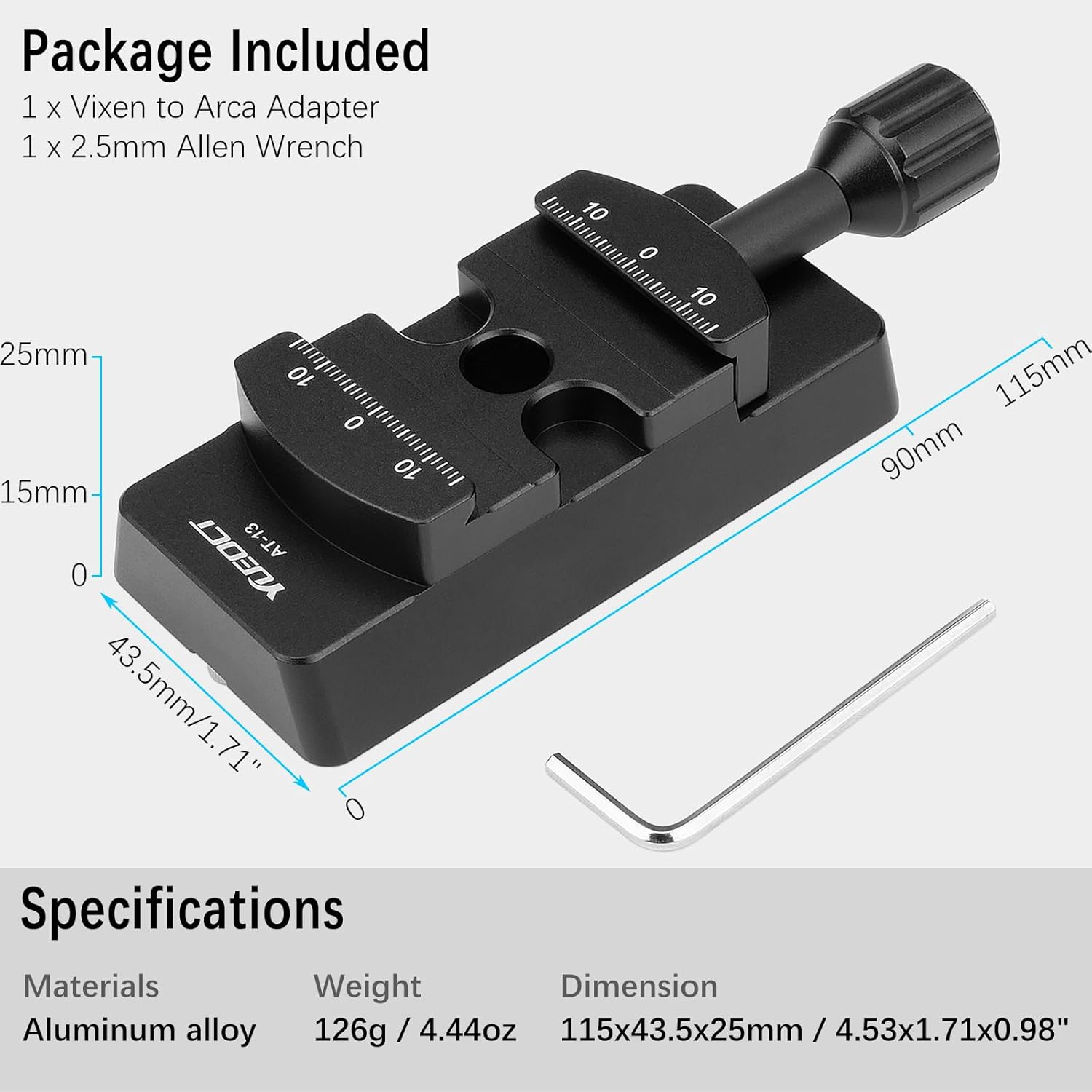V Size Rail Bar Dovetail Mounting Plate with Arca Swiss Type Clamp for Vixen Style Dovetail Saddles Telescope Scope Adapter Mount Base OTA Equatorial Tripod Sky Astrophotography - Vixen to Arca