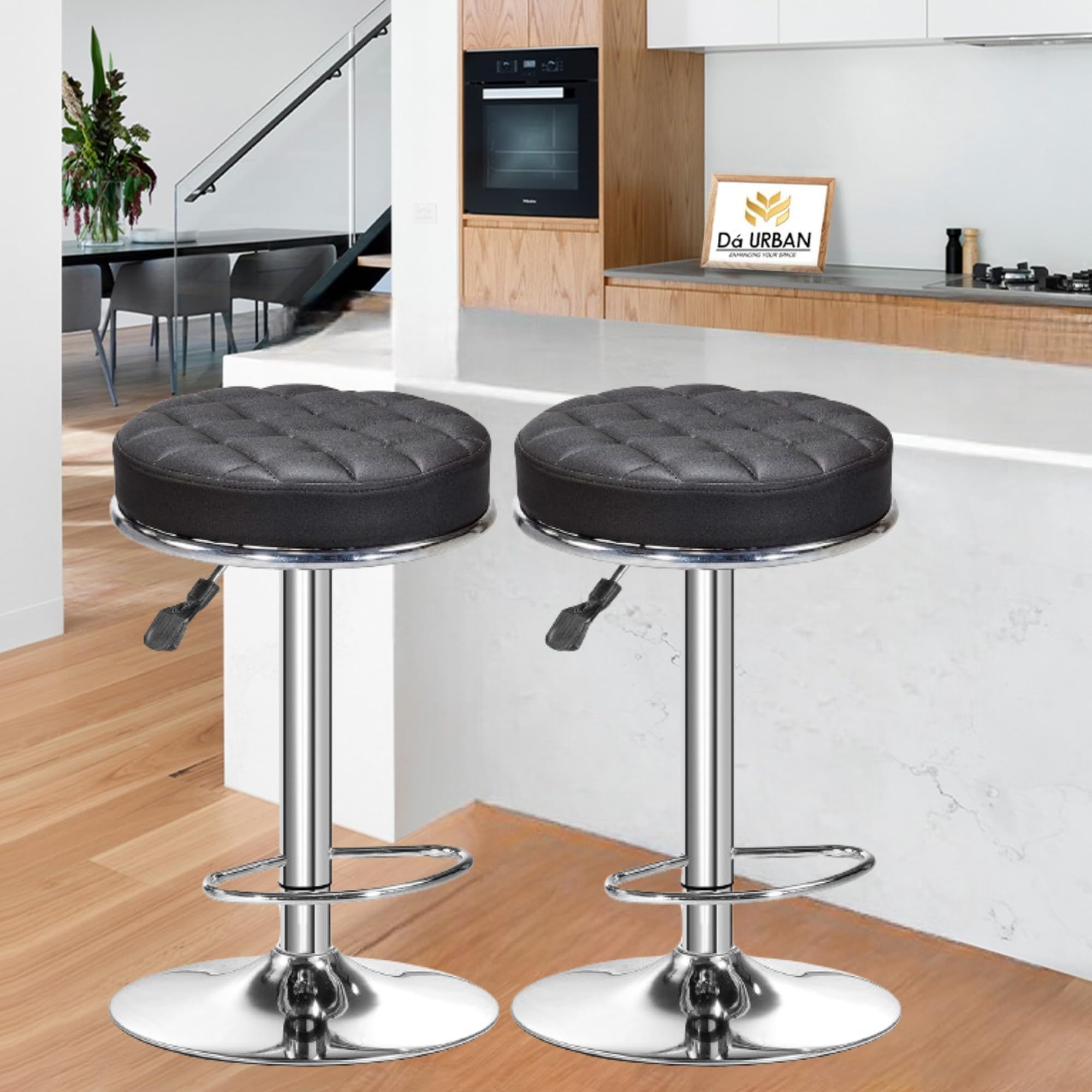 Da URBAN® KATLI Pack of 2 Height Adjustable & Revolving Bar Stool/Kitchen Chair (Black)