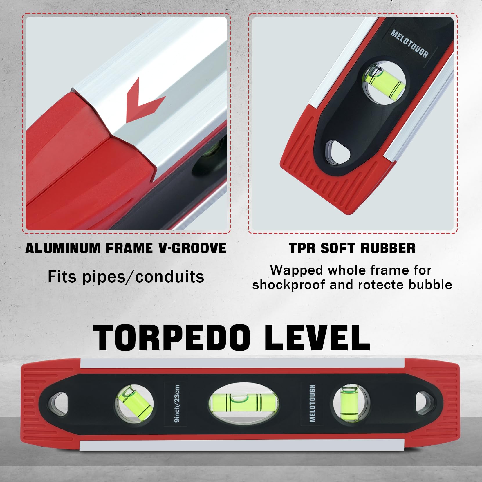 MELOTOUGH 9" Torpedo Level - Magnetic & Shock Resistant -7