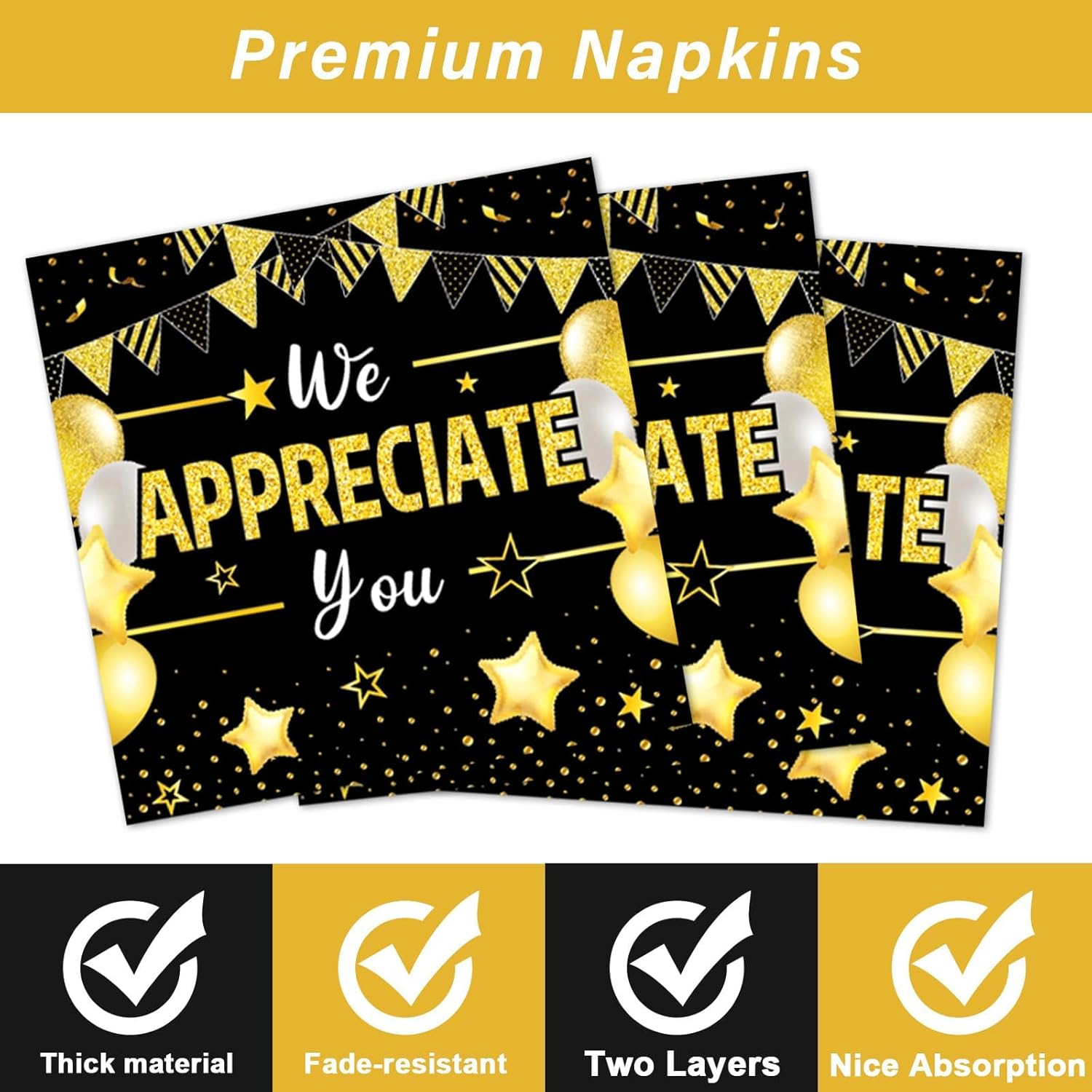 96Pcs We Appreciate You Party Plates and Napkins for Employee Staff Appreciation Black Gold Supplies Work Anniversary Themed Plate Thank You Tableware Set for Teacher 24 Guests Party Decorations - Image 4