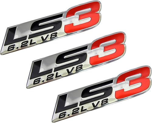 LS3 6.2L V8 Emblemas de motor rojo altamente pulido aluminio cromado plateado compatible con GM Performance Chevy Corvette C6 ZR1 Camaro SS RS