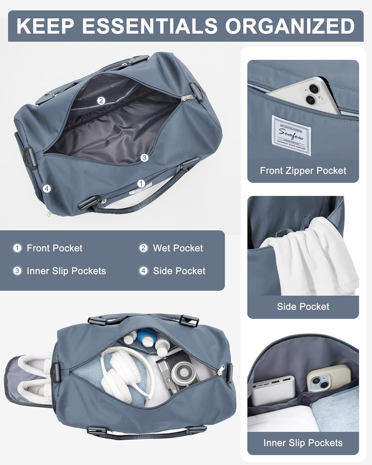 Gym Bag Womens Mens with Shoes Compartment and Wet Pocket Travel Duffel Bags for Women for Plane Sport Gym Tote Bag with Toiletry Bags Waterproof Weekend Overnight Carry on Bag Hospital Holdalls