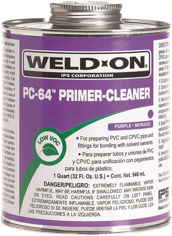 Weld-On 10874 PC-64 PVC/CPVC Primer-Conditioner - Low-VOC, Purple, 1/2 Pint (8 fl oz)