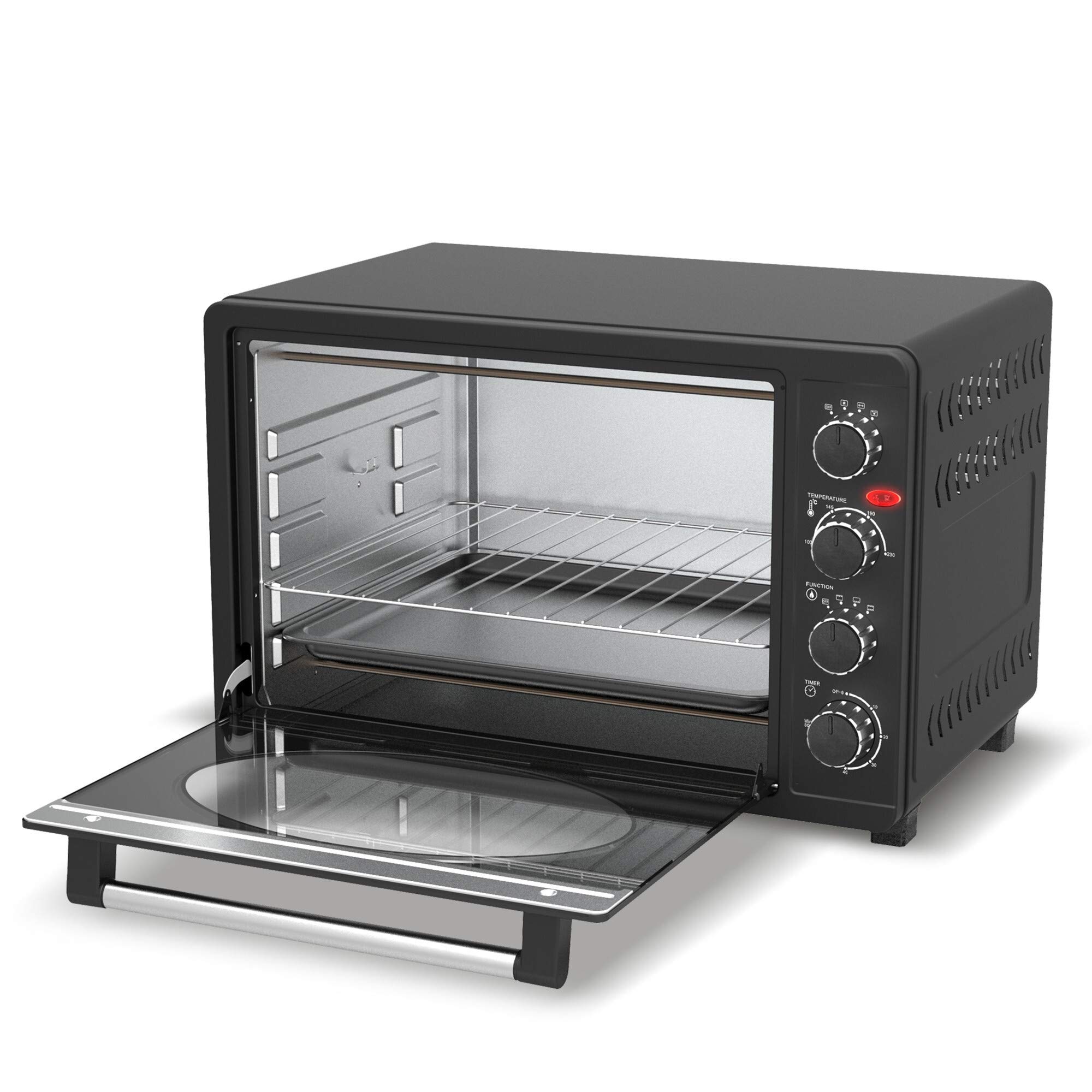 Turbotronic Retro Minibackofen mit Umluft 45l schwarz, rot, blau, beige 2000W, Mini Backofen, Pizzaofen, Grill