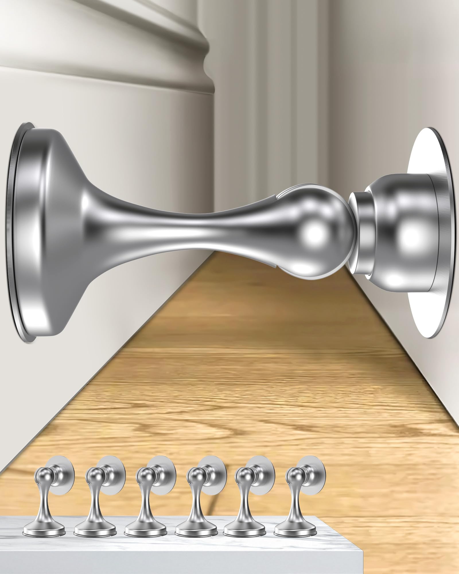 Crosize Magnetic Door Stoppers 6 Pack, Stainless Steel Door Stops, Silver