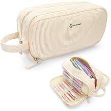 FINPAC Pencil Case, Corduroy Makeup Bag for Women, Kawaii Pen Pouch Holder, Large Storage Organizer for Stationery, Cosmetics and Electrical Products Beige