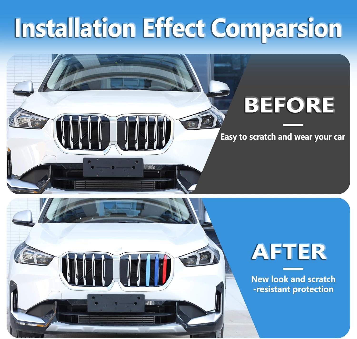 Car Front Center Kidney Grilles Trim Strips Compatible with BMW X1 U11 2023 2024 3PCS,Front Grilles Insert Trim,Hood Air Intake Grille Insert Cover Trim Made of ABS Plastic (Plastic)