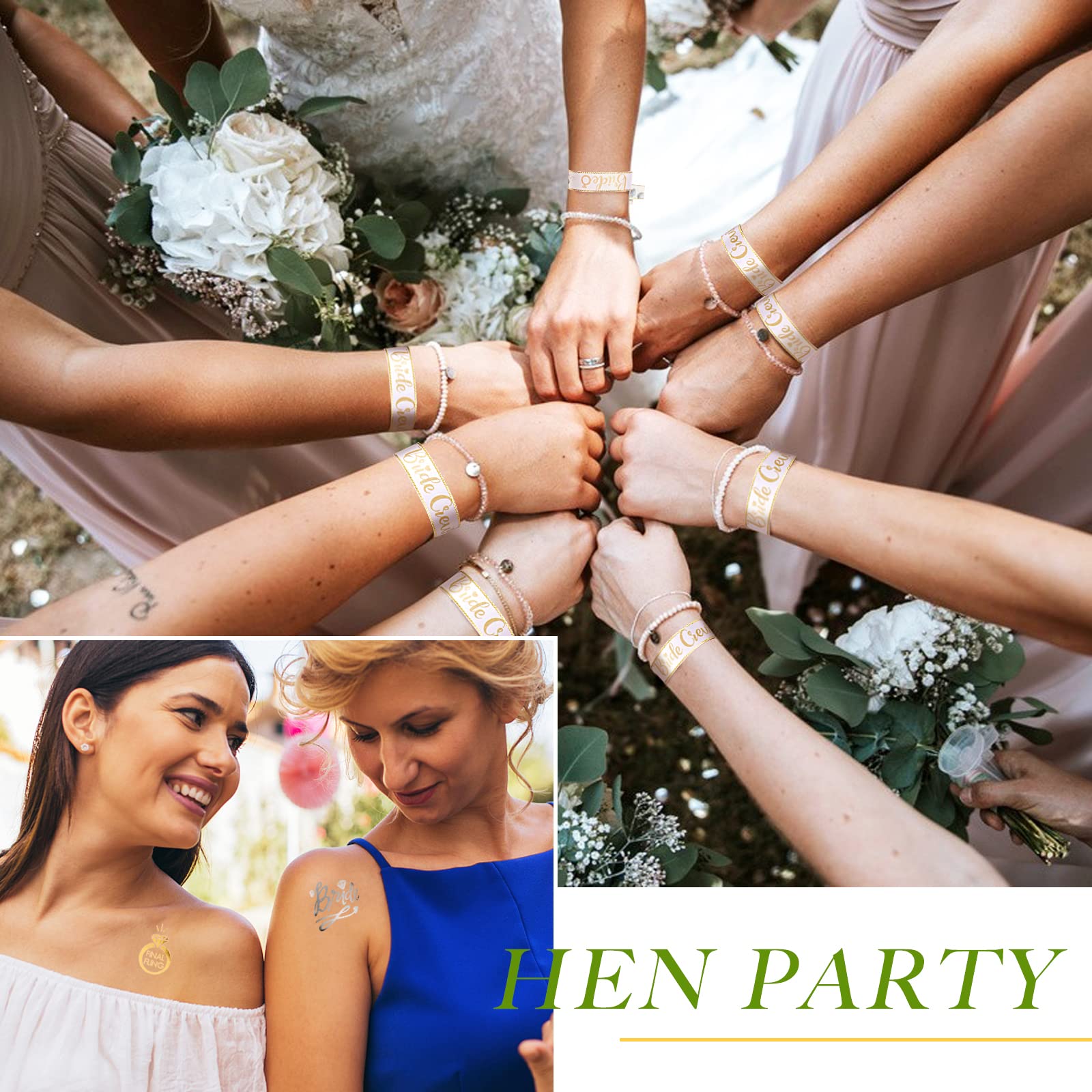 Kit De EVJF,1pcs Bride Bracelet +11pcs Team Bride Bracelet + 3 Feuilles Tatouage EVJF, Décoration Pour Enterrement De Vie De Jeune Fille Mariage Hen Party Accessories
