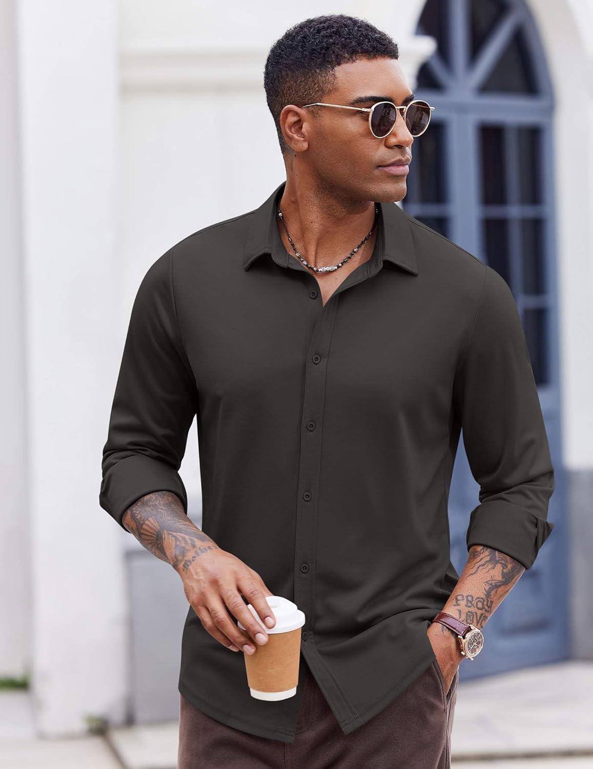 COOFANDY Mens Casual Button Down Shirt Long Sleeve Wrinkle Free Shirts Stretch Dress Shirt - Image 3