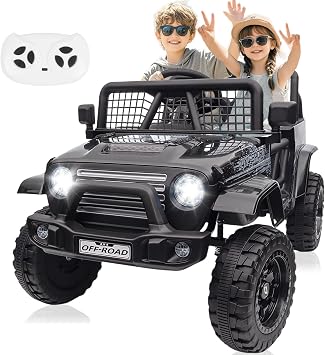 24V Ride on Car Truck w/Remote Control, VeezyGo 4WD Kids Electric Vehicle 2 Seater, 3 Speed, Bluetooth Music, Led Light, Storage Box, Battery Powered Wheels Truck for Boys, Girls, Birthday - Black