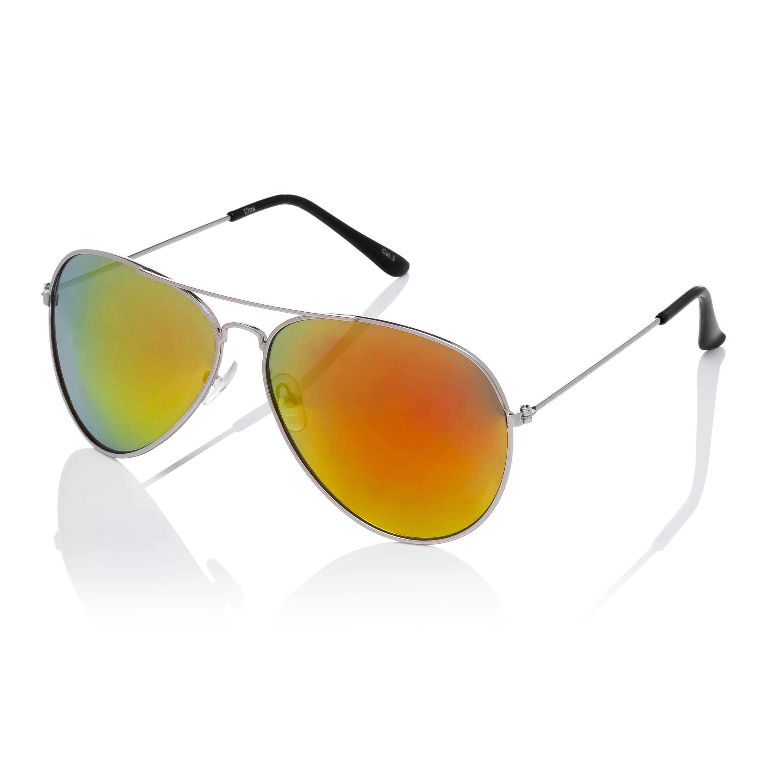 Ultra Pilot Sunglasses - Adults Silver Frame with Burnt Orange Lenses Mens and Womens Sunglasses Metal Framed Retro 80s Classic Style Sunglasses Women Men UV400 Protection Navigator Pilot Glasses