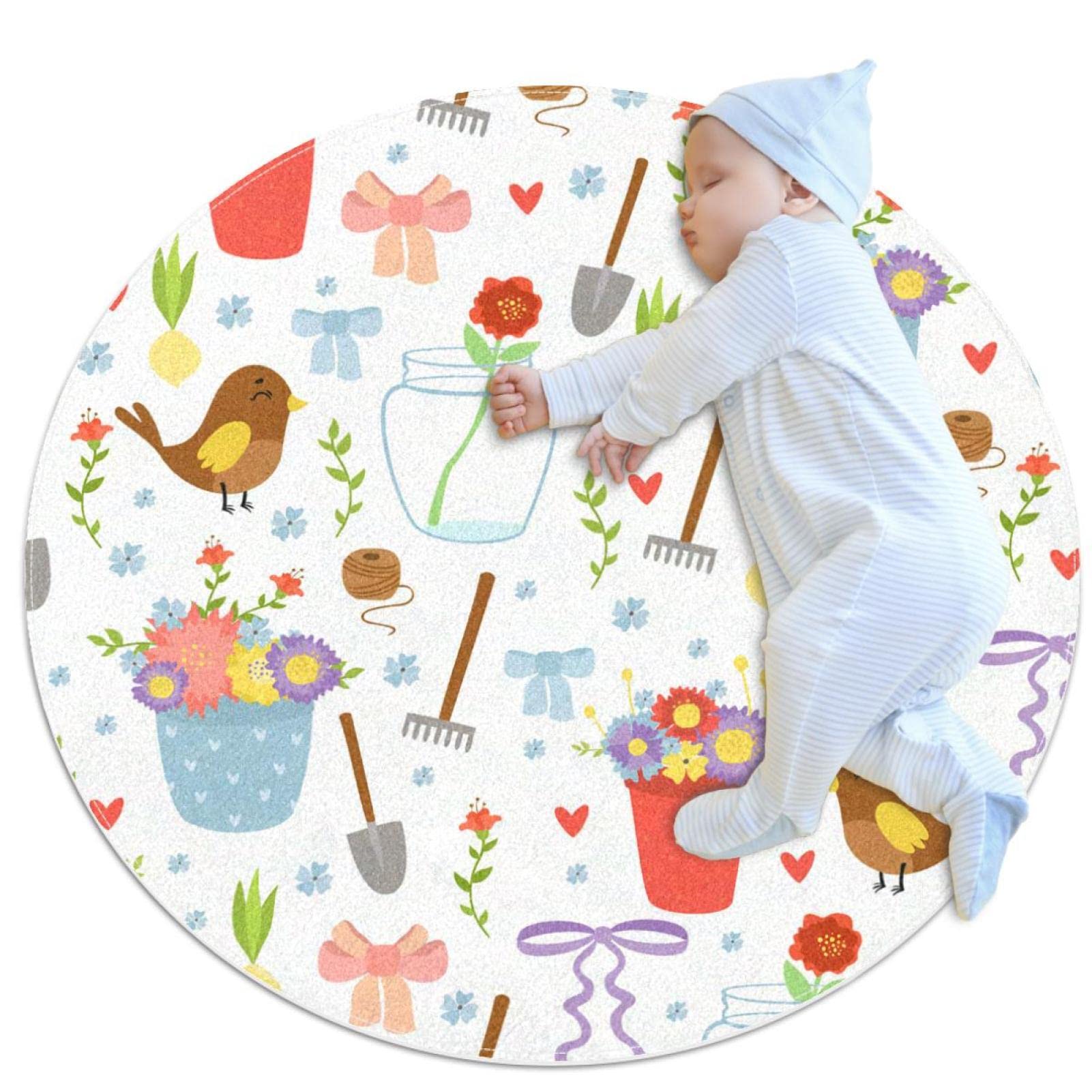 Tapis rond pour chambre à coucher motif oiseaux déco salon 100x100cm JDEZ