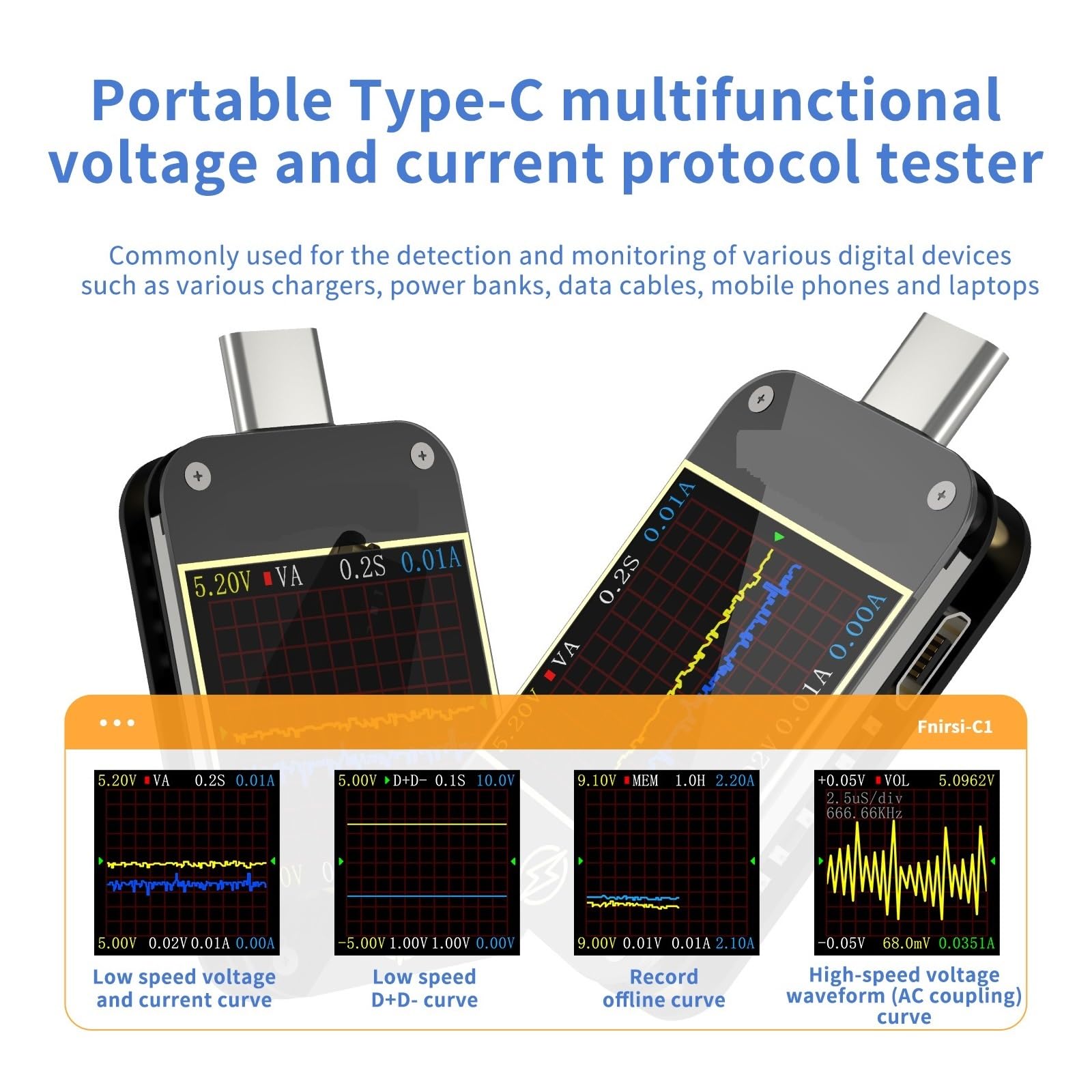 Tester USB Tester PD Typu C USB C Amperomierz Woltomierz Test Protokołu Szybkiego Ładowania Miernik Napięcia Typu C Z Oprogramowaniem Komputerowym(Tester)