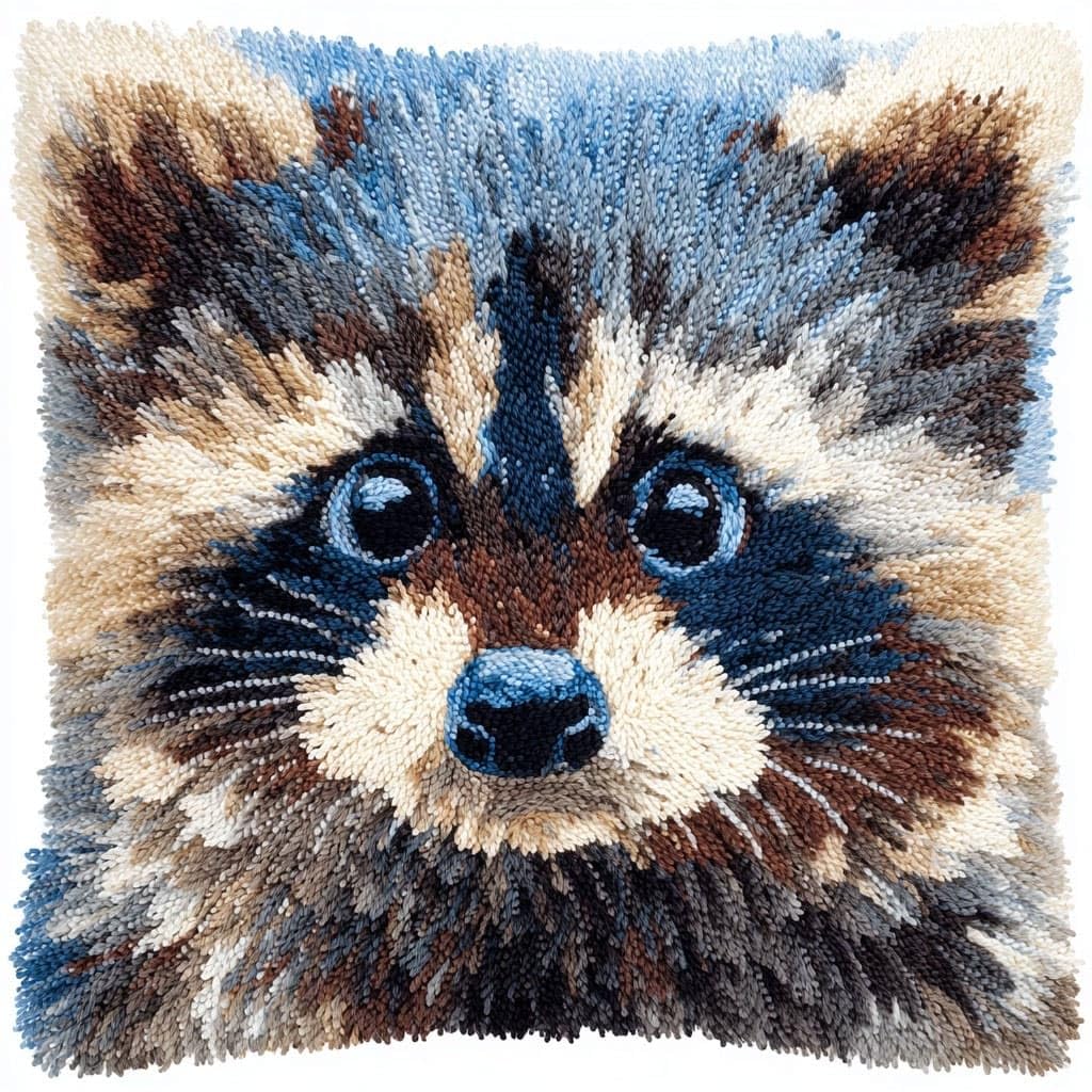 Henypt DIY Latch Hook Kits Cushions Pillow, Raccoon