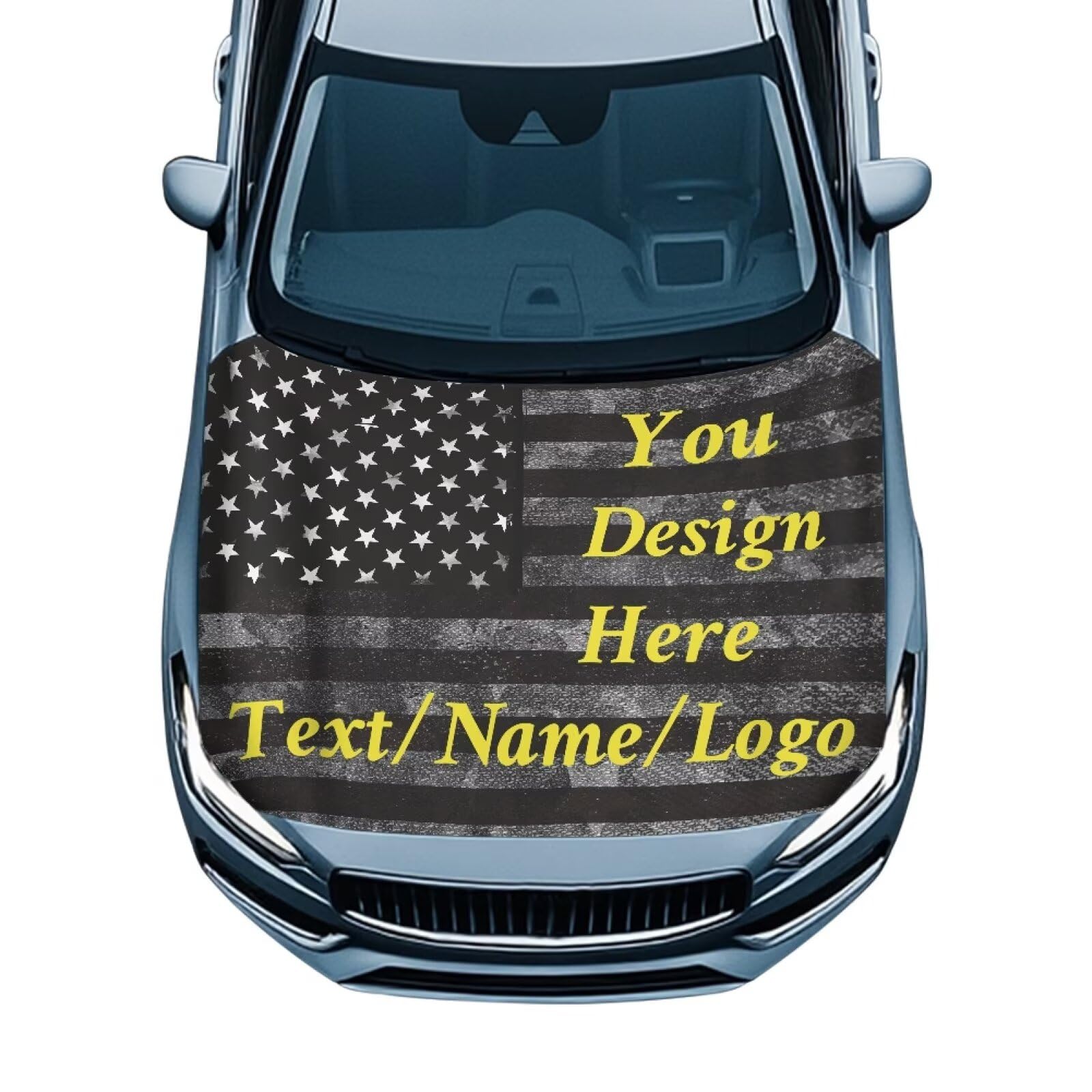 American Flag Custom Design Car Hood Cover 59×39 Inch Stretchable Car Hood Wrap Blankets Waterproof Sun Proof Automotive Exterior Accessories for Most SUV Sedans Trucks