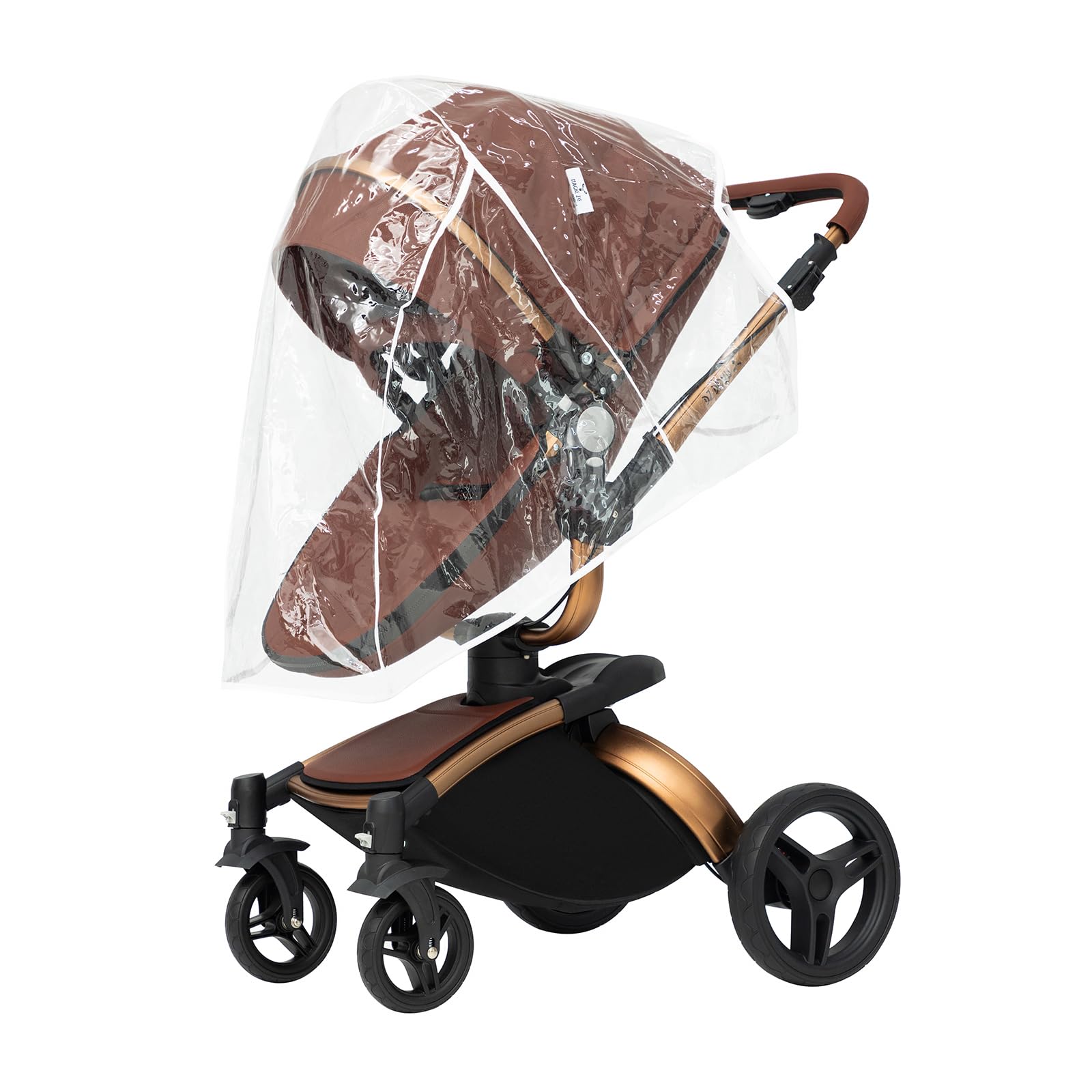 Prokoke Pelle PU Passeggino Trio, Trio Passeggino Neonati con Sedile Regolabile Rotazione 360°, Passeggino 3 in 1 con Lega di Alluminio a Cornice, Trio con Design Pieghevole in Un Clic (906 brown)