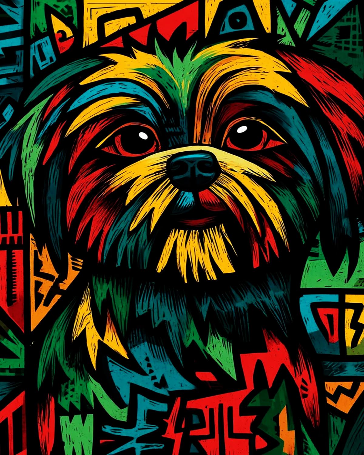 LIUBAISHI Paint by Numbers for Adults, Black Colourful Dog, 40x50 cm Acrylic Canvas Kit with Brushes and Paints