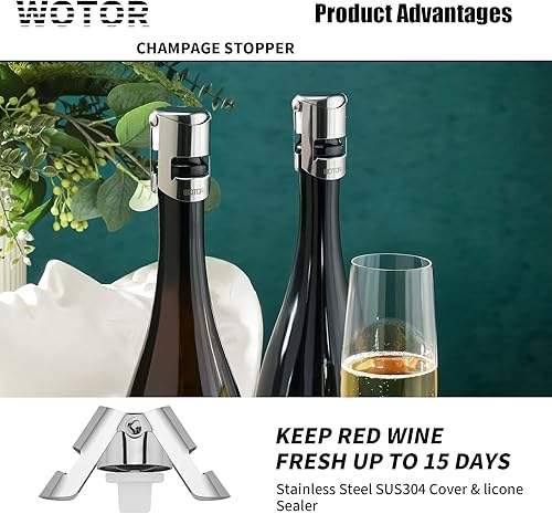 Miniatura 3 de WOTOR Tapones de champán de acero inoxidable – Tapones de botella de champán con sello de silicona, corcho reutilizable y ahorrador, adecuado