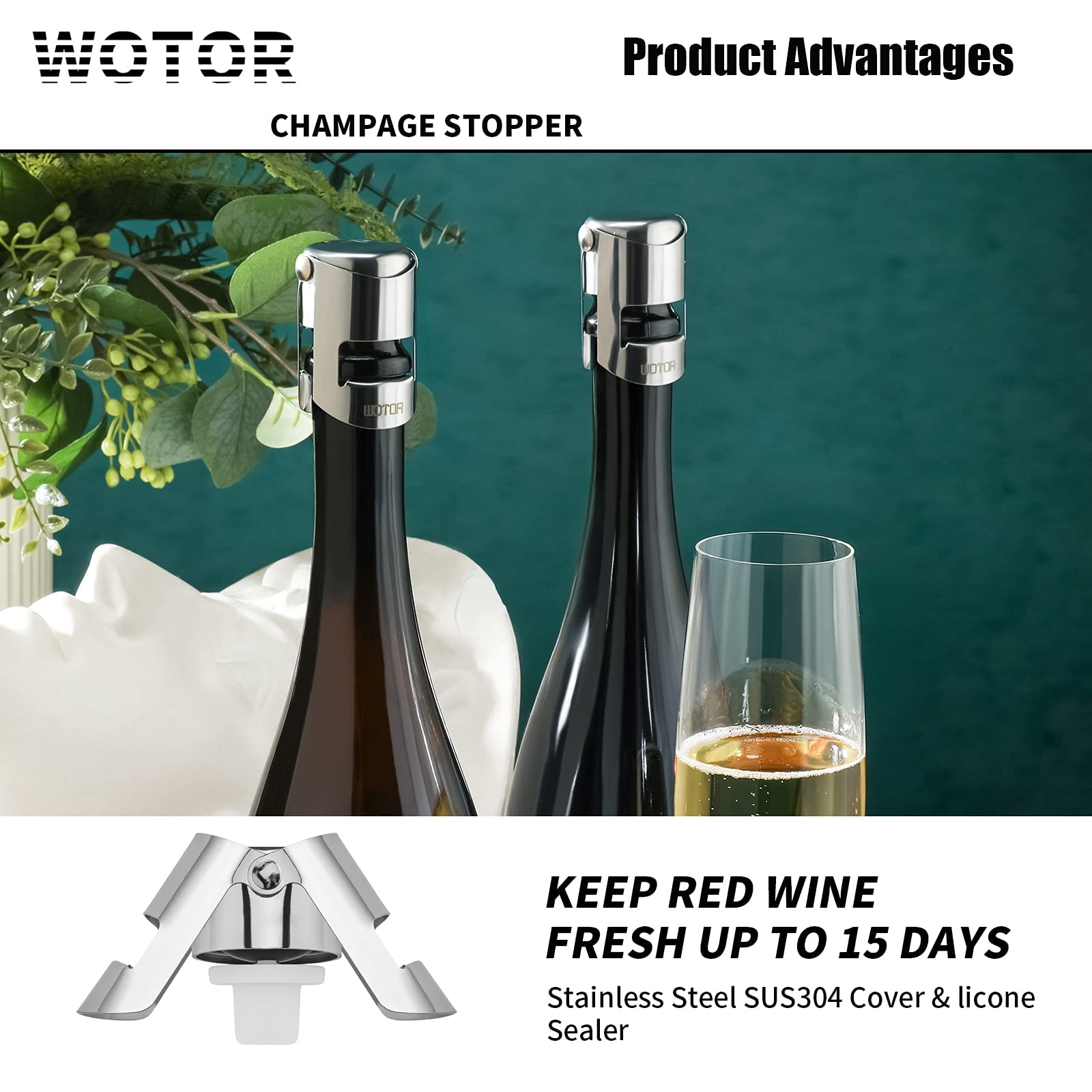 PHIEZC 3 Pièces Bouchon à Champagne,Bouchons à Champagne En Acier Inoxydable ,vin Mousseux,Pas D'arête Vive,Pas De Fuites,Pas De Déversement