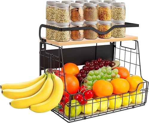 Livabber Cesta organizadora magnética para nevera con estante de madera, contenedor grande de almacenamiento de frutas y verduras, especias y