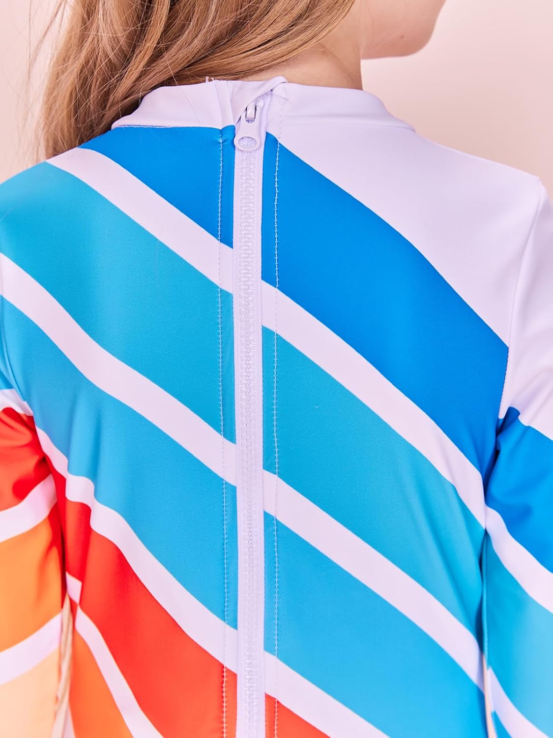 Girls Long Sleeve One Piece Swimsuit Kids Multicolor Rash Guard Zipper Bathing Suits 5-14 Years