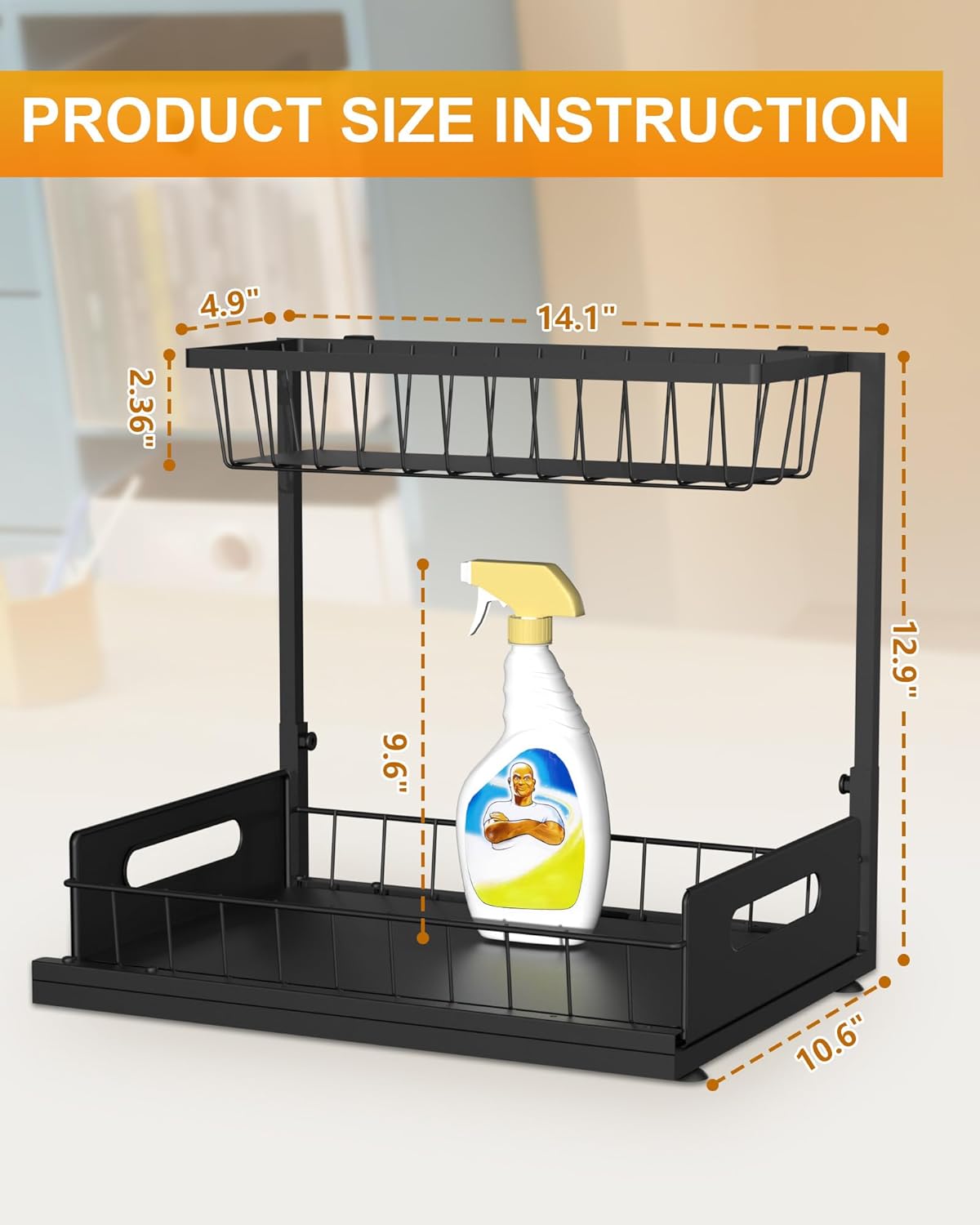 Mythinglogic Metal Under Sink Organizer and Storage, 2 Tier Under Sink Organizer, Pull Out Under Cabinet Organizer Shelf for Kitchen Bathroom and Laundry Room - Image 2