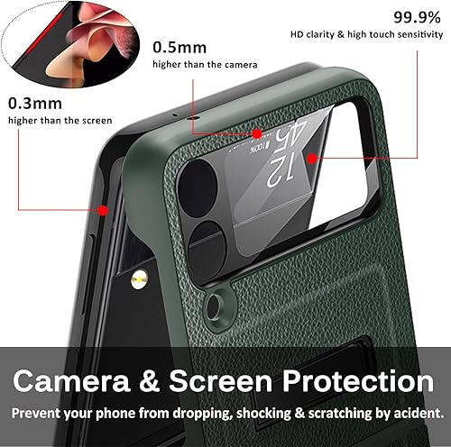 Miniatura 3 de Miimall Funda compatible con Samsung Galaxy Z Flip 3, protector de pantalla de cámara + protección de bisagra + funda delgada de cuero de lujo con
