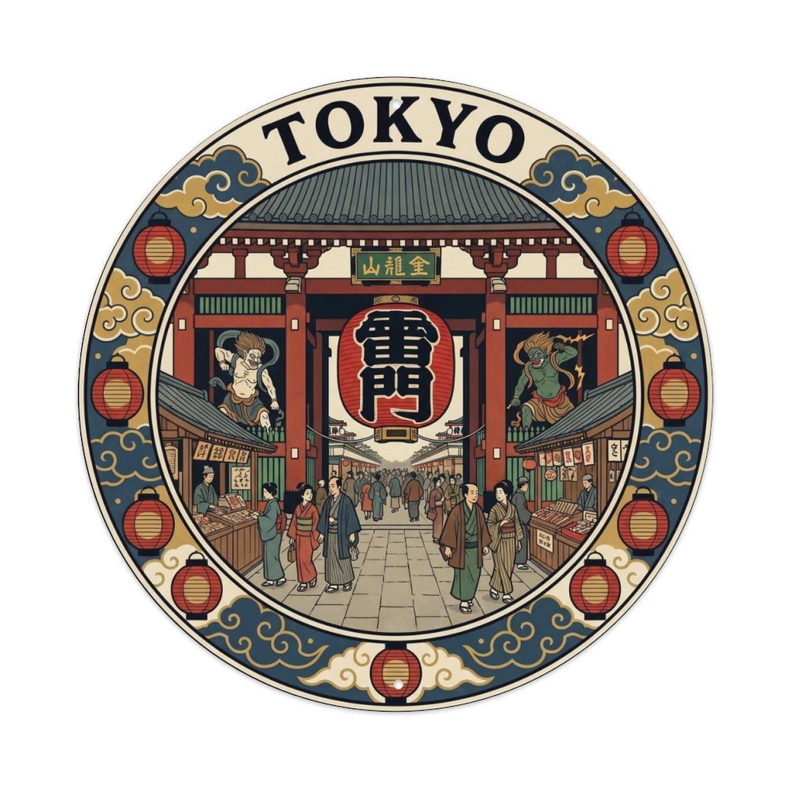 Olhnbad Style Tokyo Senso Ji Kaminarimon Gate Lantern Crowd Cultural Metal Tin Sign