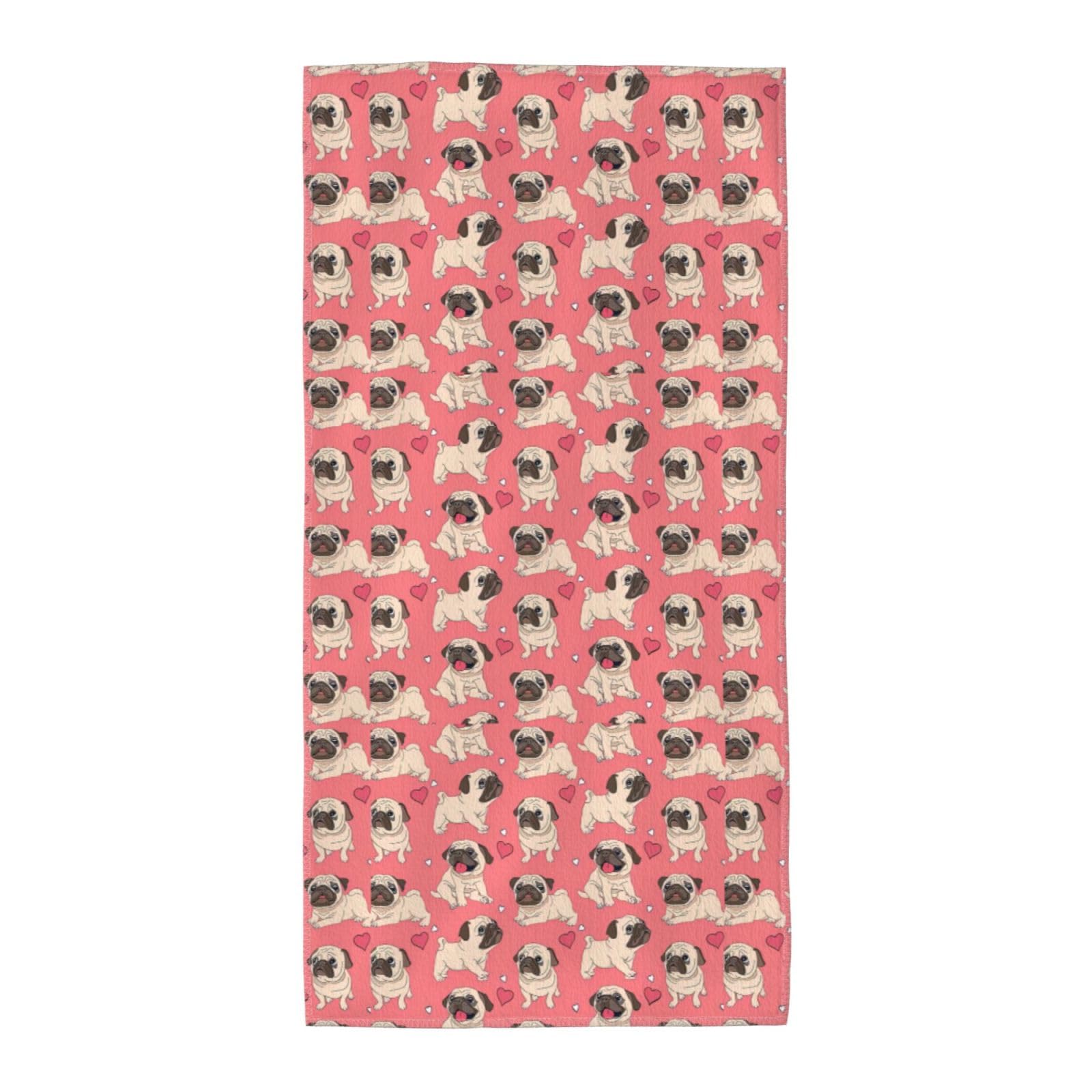 WYCZHY Funny Cartoon Pug Puppy Dog Printed Quick Dry Beach Towel For Camping Travel Vacation