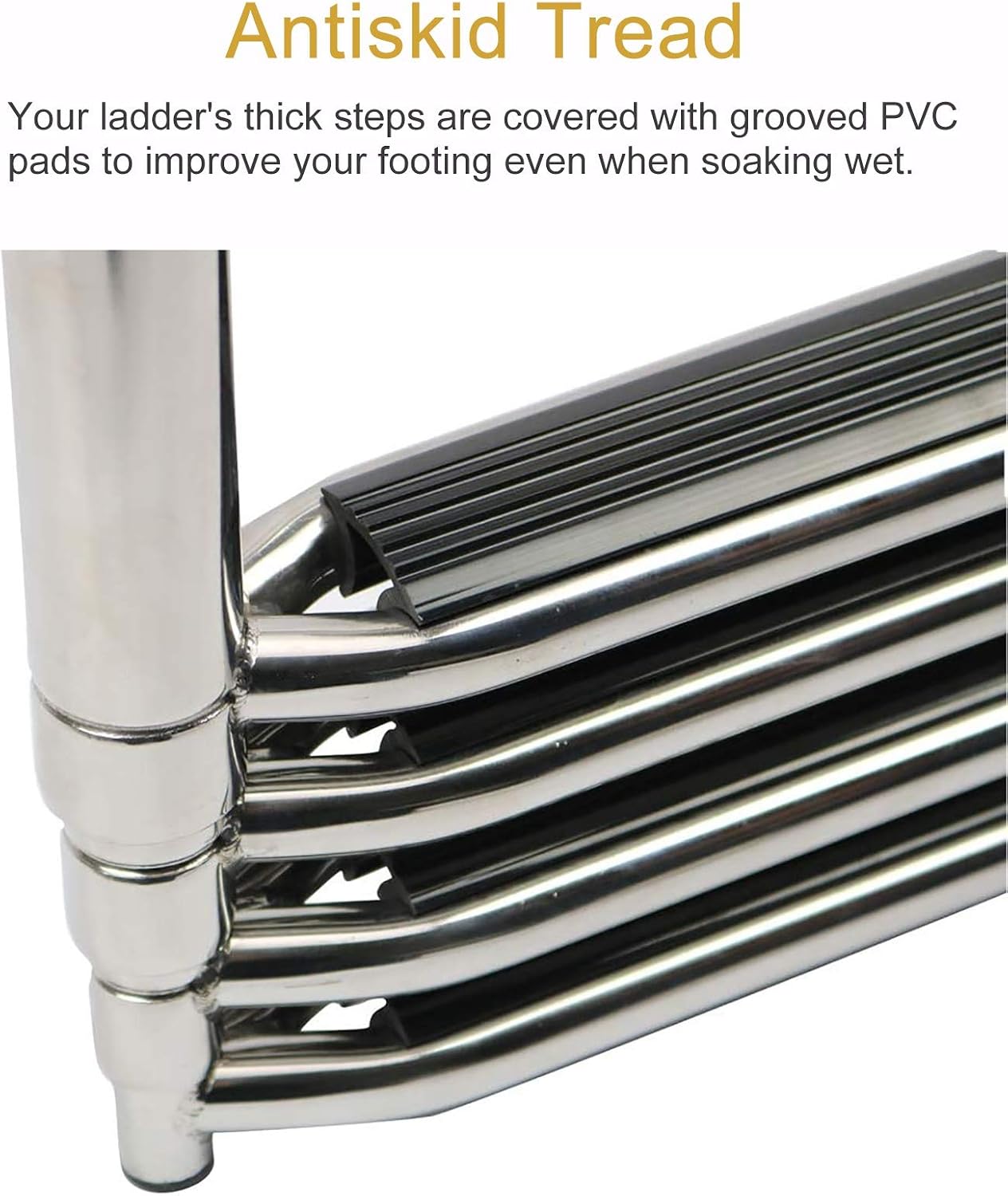 4 Step Foldable Telescoping Boat Ladder/Swim Deck Ladder, Stainless Steel Marine Yacht Ladder with Handrails & Slip-Proof Tread, Load 150kg/330lbs