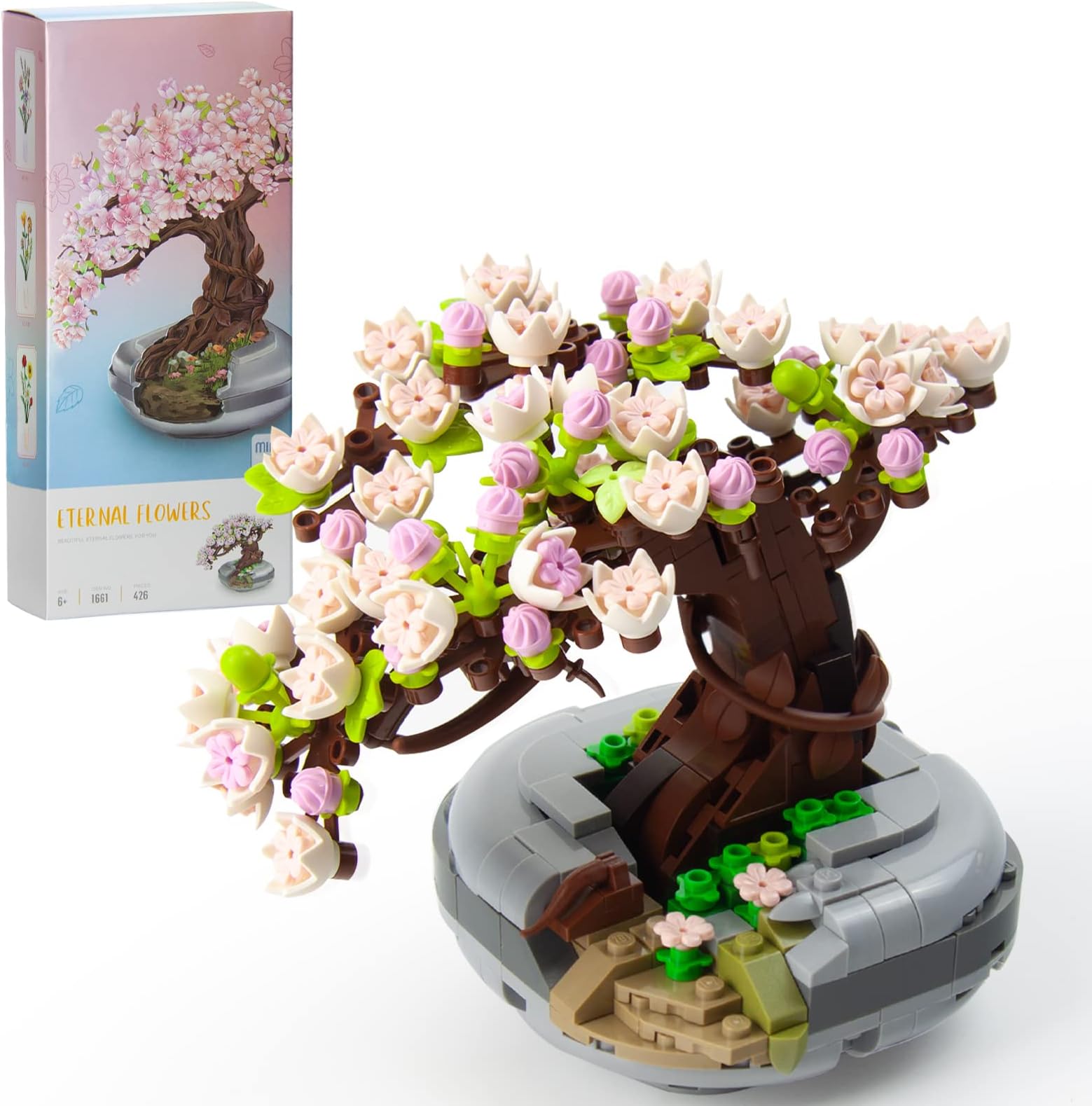 Mini Sakura Bonsai Tree Building Blocks Set, Cherry Blossom Botanical Collection Set for Adults Teens, Home Decor Accessories (426 Pcs)