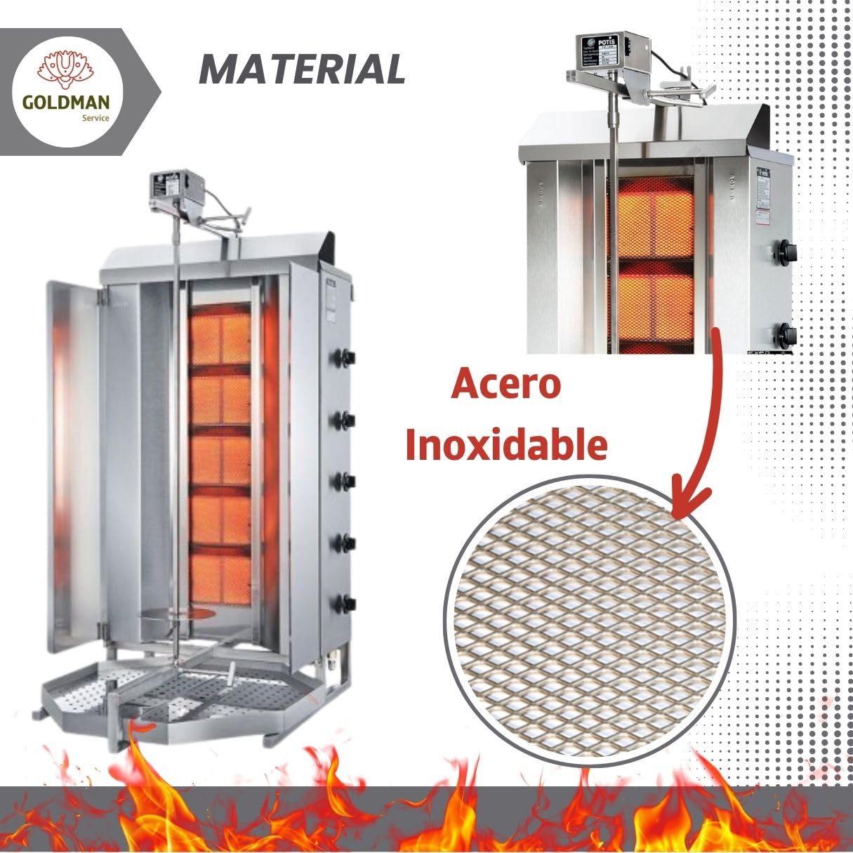 GOLDMAN SERVICE | Set 3 Rejillas Quemador Kebab Asador Gyros 230x150 mm. Parrilla Combustión Resistente Altas Temperaturas. Compatible POTIS - GD3, GD4, GD5