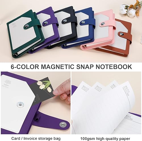 Miniatura 4 de FEIDIAO Cuaderno A6 de piel sintética, diario de 6 anillos con hebilla magnética, bolígrafo, papel de repuesto A6, diario de viaje recargable del