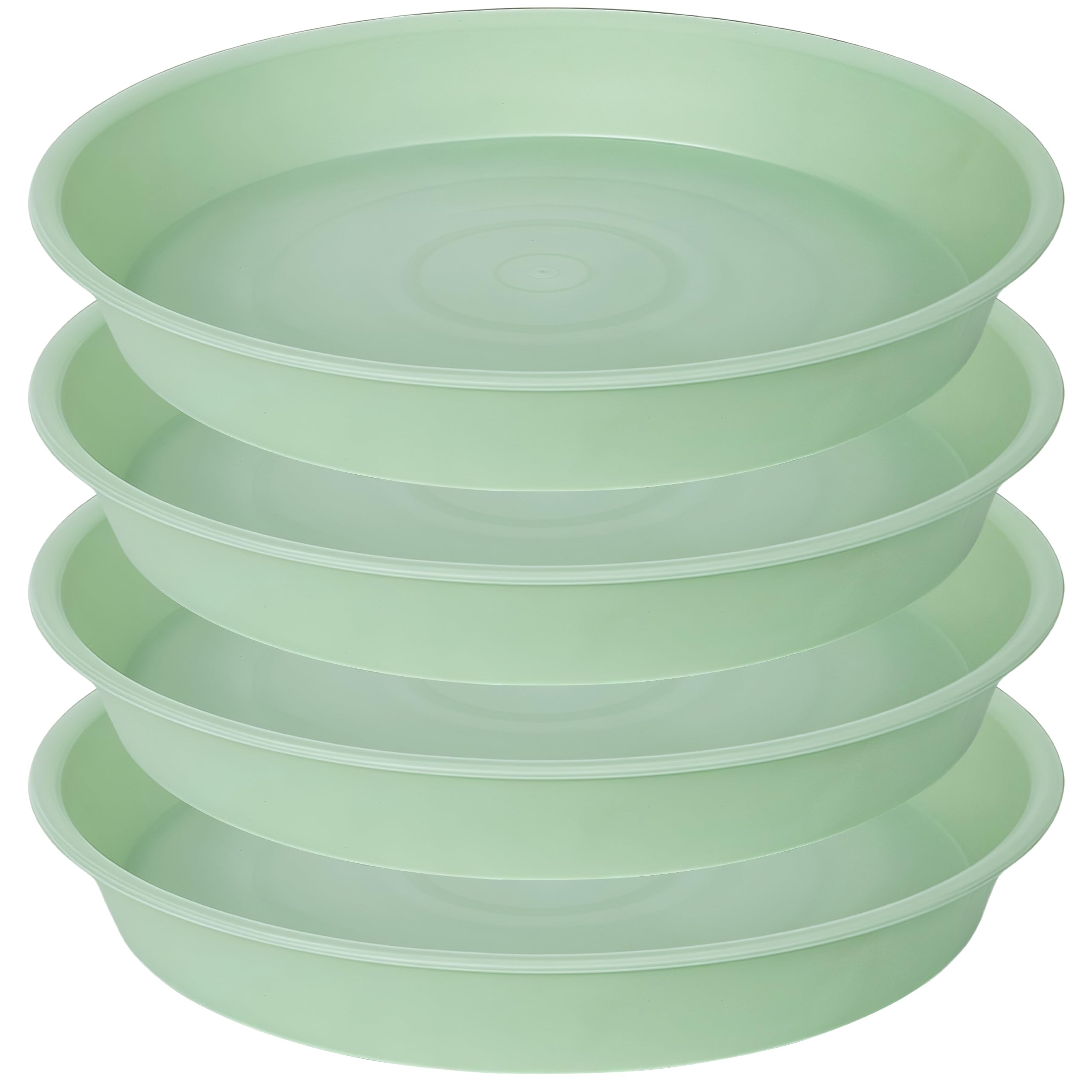 Bleuhome 4 Pack of 14 inch Plant Saucers Bird Bath Bow Round, Plastic Plant Saucer Tray for Pots, White Planters for Indoor Plants, Plant Trays for Planter 12-15" (14", Light Green)