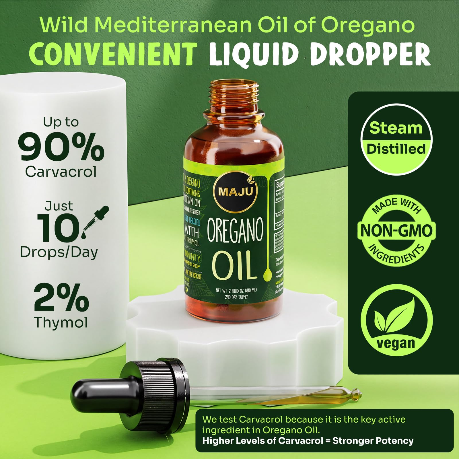 MAJU Oregano Oil Drops - Potent Wild Carvacrol (2 fl Oz) Up to 90% Wild Mediterranean Essential Oil of Oregano Liquid, Aceite de Oregano, Immune and Seasonal Support — Amazon image 2