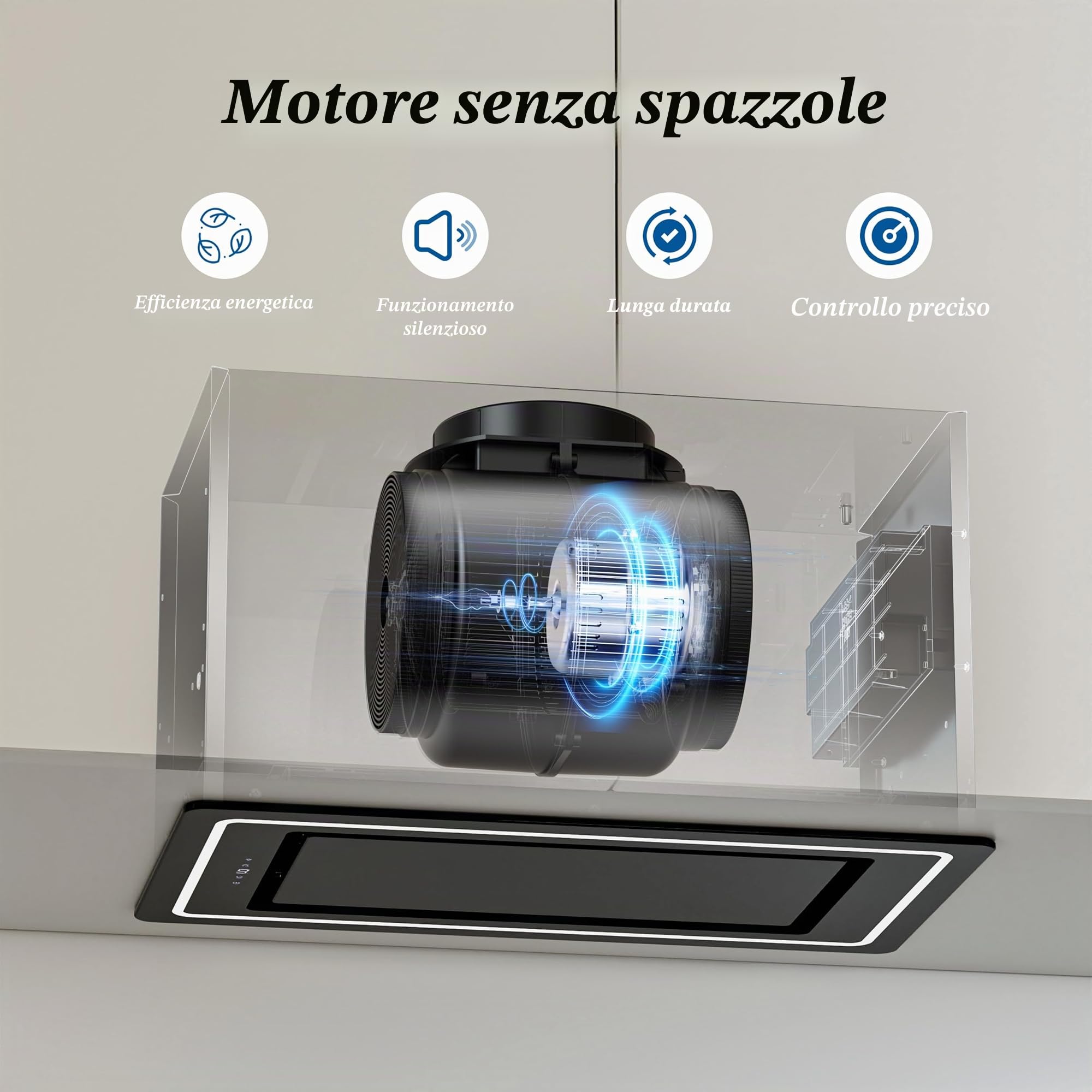 FIREGAS Cappa Aspirante 52 cm, 450 m³/h, 9 Velocità, Touch, Nera | Classe energetica A+, controllo touch, illuminazione a LED, scarico e ricircolo, filtro a carbone