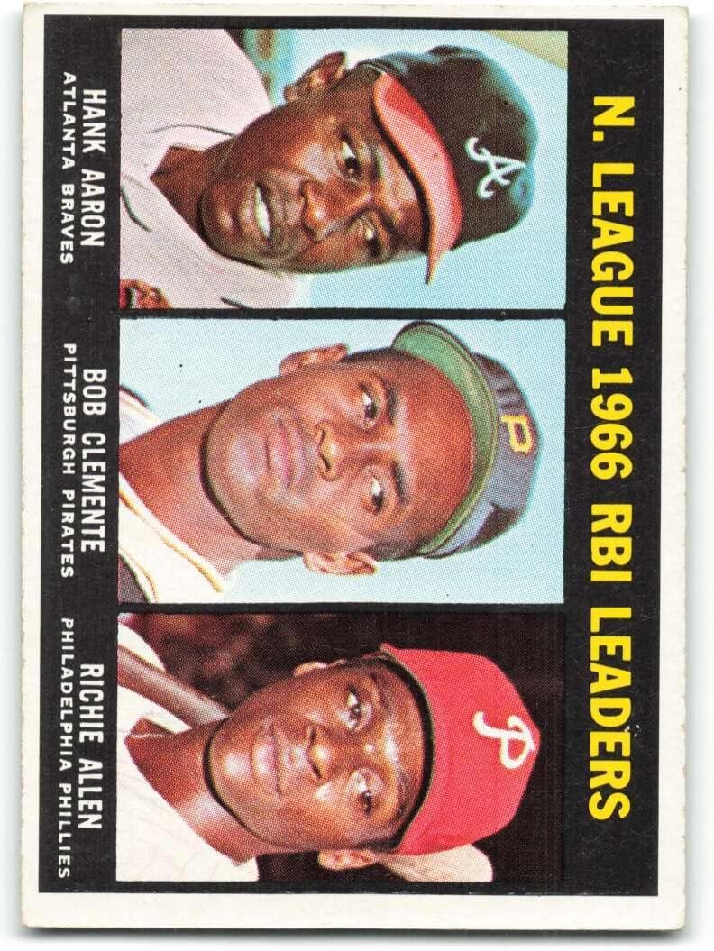 Baseball MLB 1967 Topps #242 Hank Aaron/Roberto Clemente/Dick Allen NL RBI Leaders