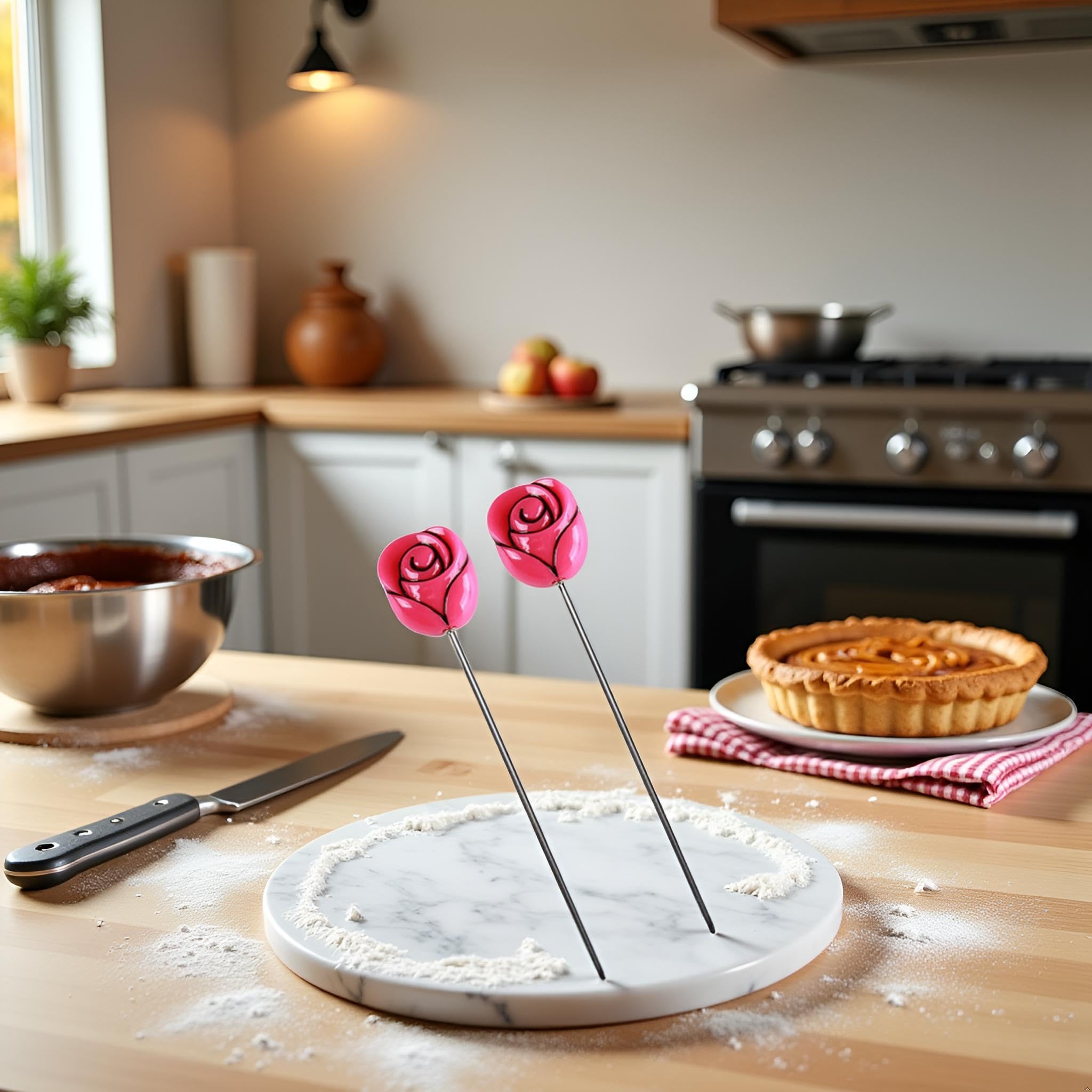 2 pz profondo rosso torta testa ago sonda in acciaio inox riutilizzabile tester per torte rivelatore di cottura, panetteria per la casa per torte fai da te spiedo pane spiedo muffin torta test cucina