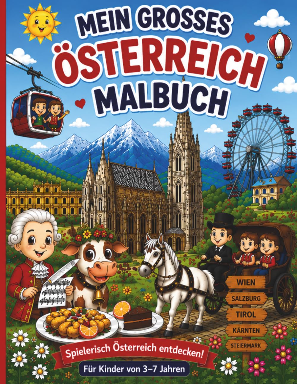 Mein großes Österreich Malbuch: Spielerisch Österreich entdecken für Kinder von 3–9 Jahren