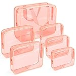 APREUTY Clear Makeup Bags, TSA Approved 6 Pcs Cosmetic Makeup Bags Set Clear PVC with Zipper Handle Portable Travel Luggage Pouch Airport Airline Vacation Organization (Peach)