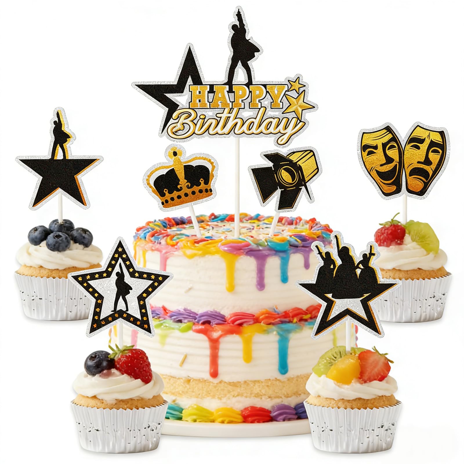 Hamilton Birthday Cake Topper 7Pcs, Complete Musical Themed Cake Decoration Set, Alexander Hamilton Inspired Cake Picks Party Supplies for Theater Lovers