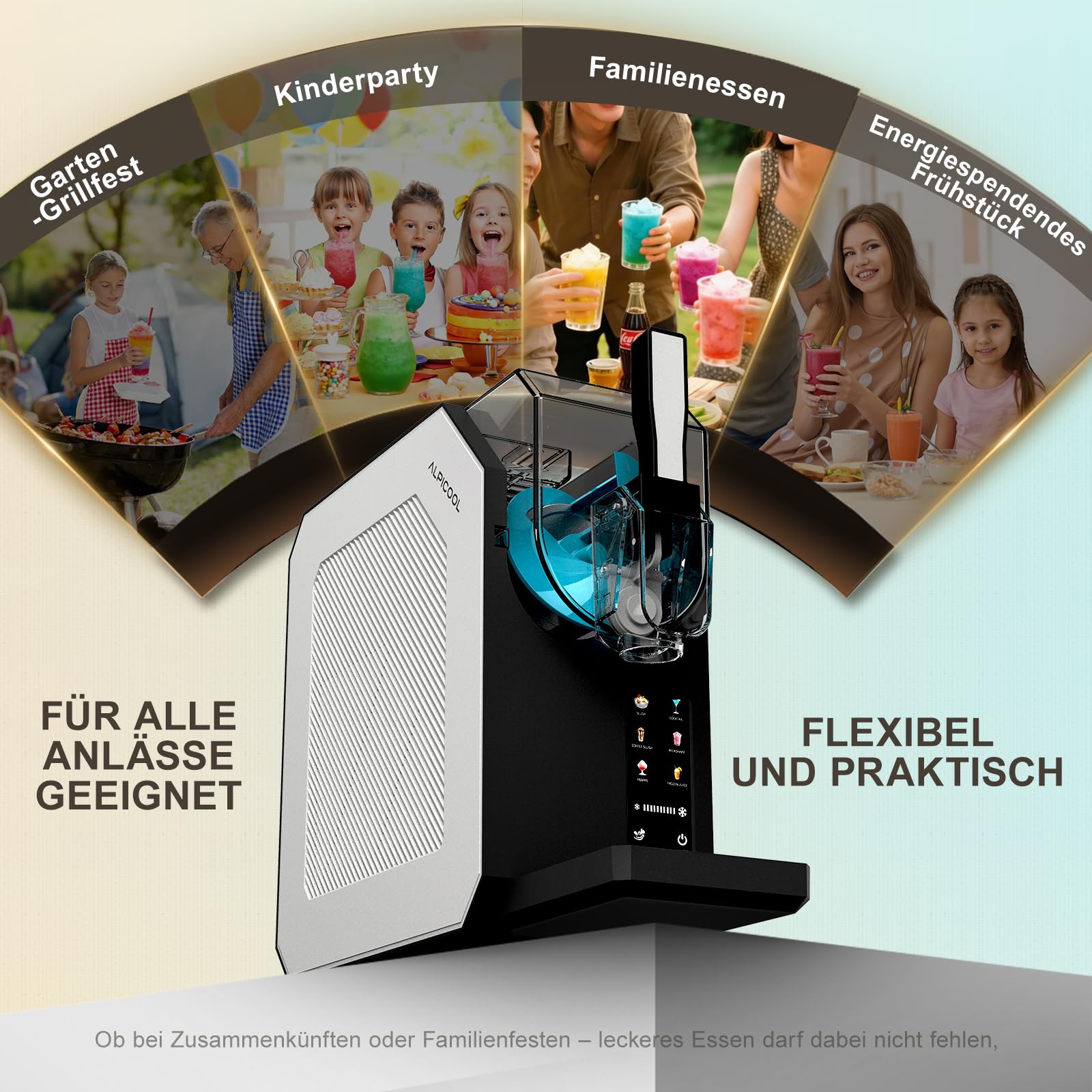 HBS-1901EU 1,9l Eismaschine, Slush Maschine, Eiscrememaschine,Smoothie-Mixer, 6 Funktionen, Für Die Herstellung Von Ice-Cream, Saft, Eis, Schnellkühlung, Geeignet Für Familienfeier, Grillpartys